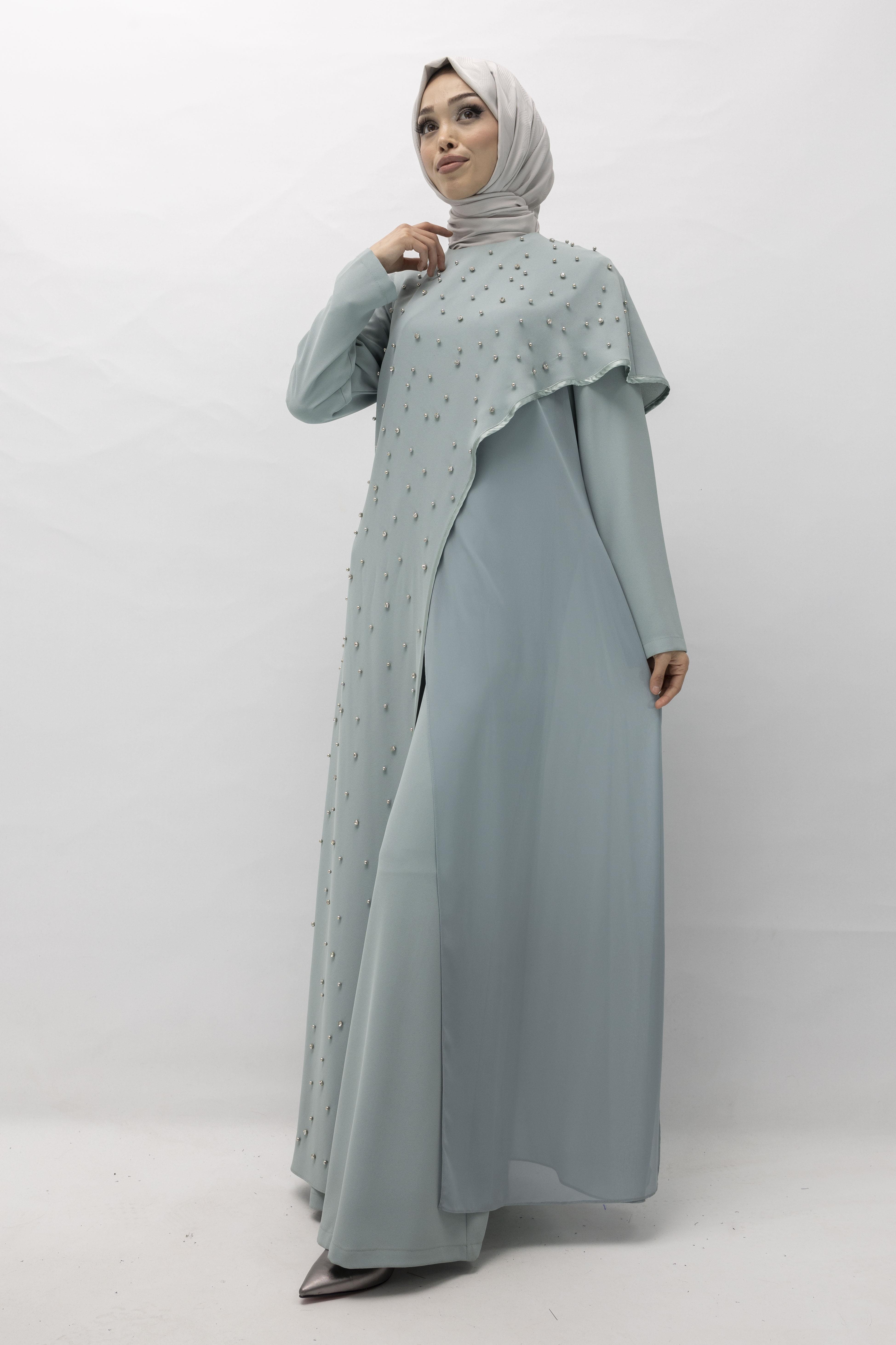 İncili İkili Pelerinli Tulum Takım Mint OTW38942