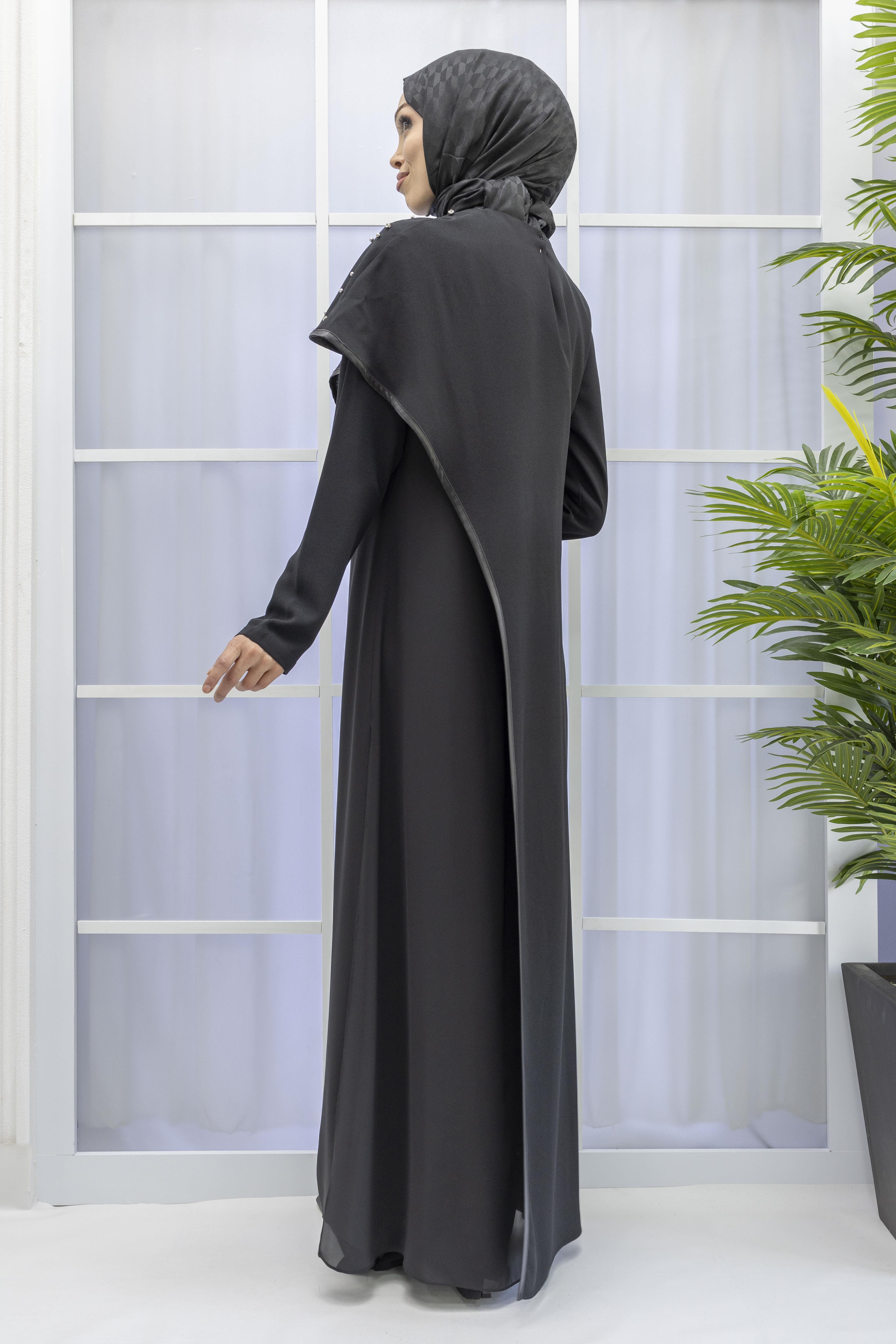 İncili İkili Pelerinli Tulum Takım Siyah OTW38942