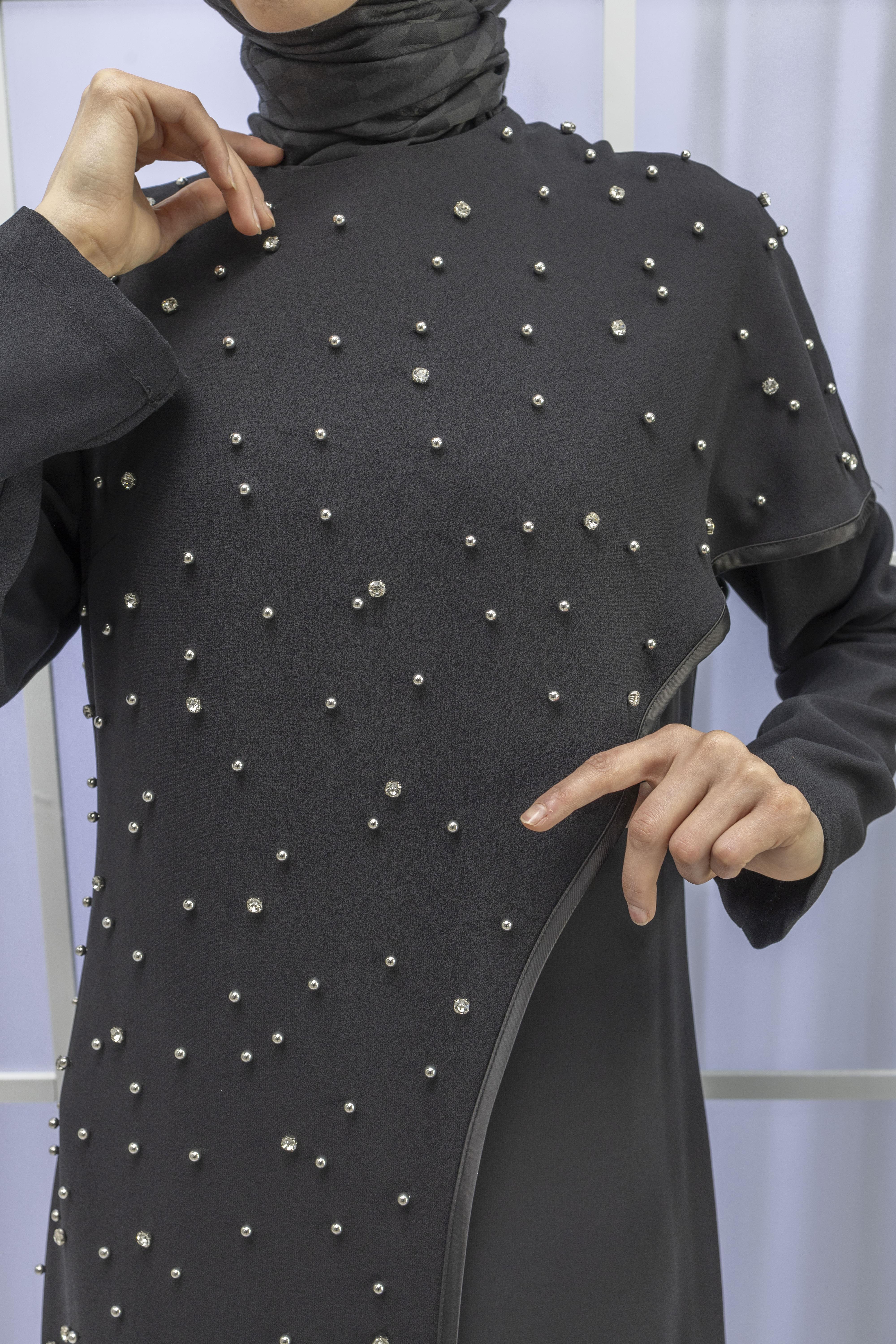 İncili İkili Pelerinli Tulum Takım Siyah OTW38942