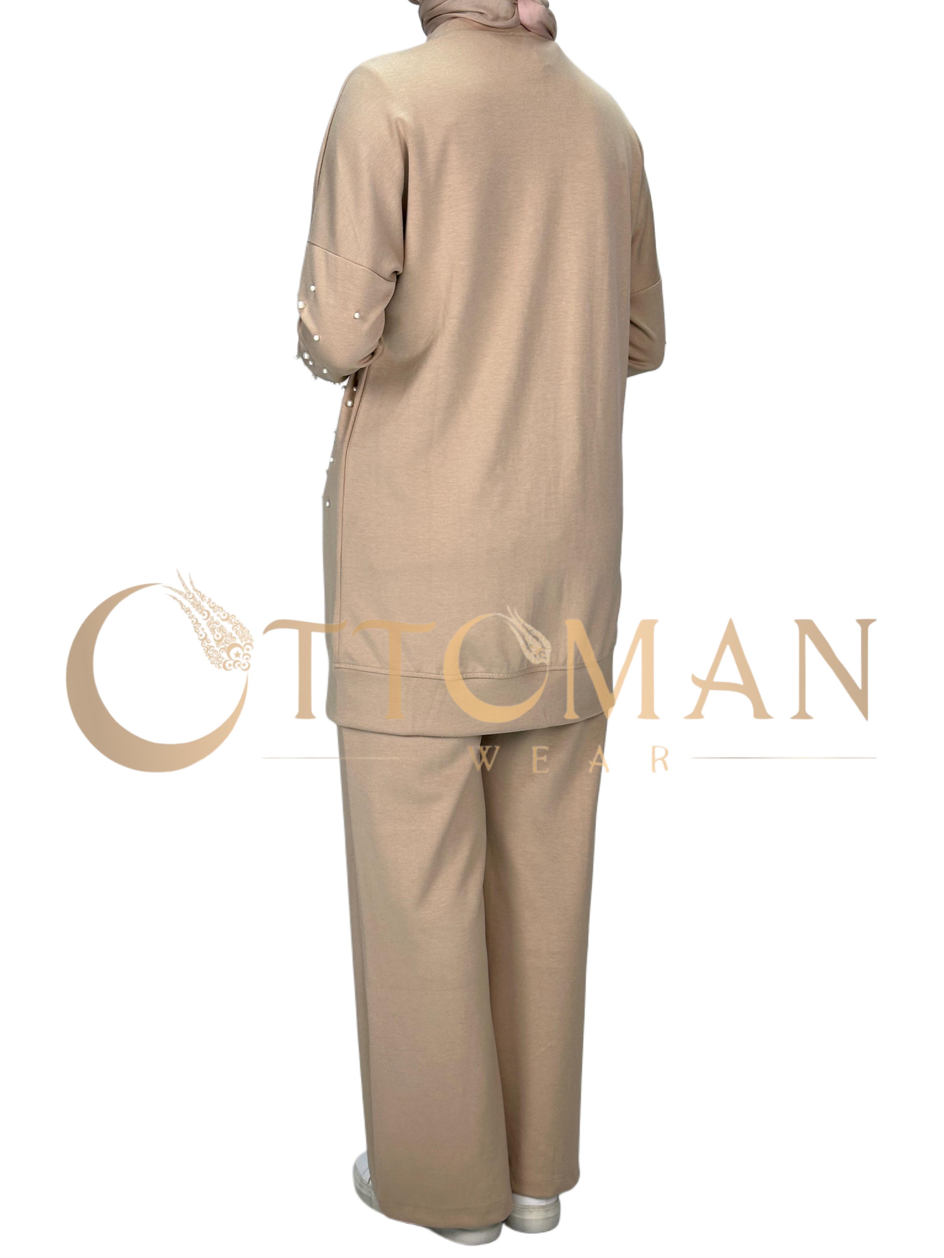 İncili Pantolonlu Takım Bej OTW2143