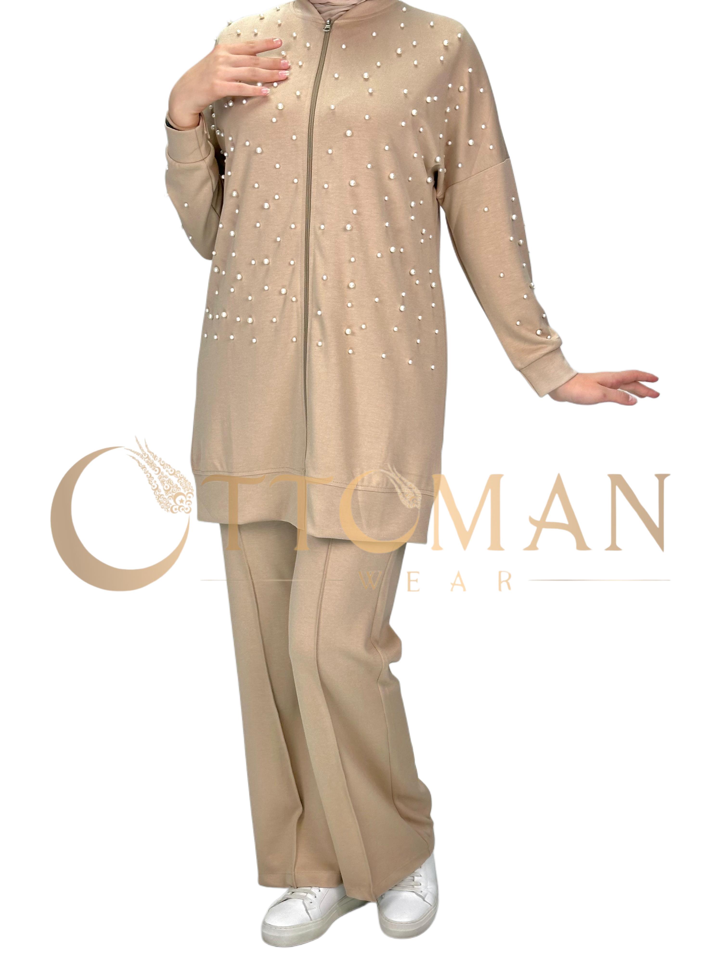 İncili Pantolonlu Takım Bej OTW2143