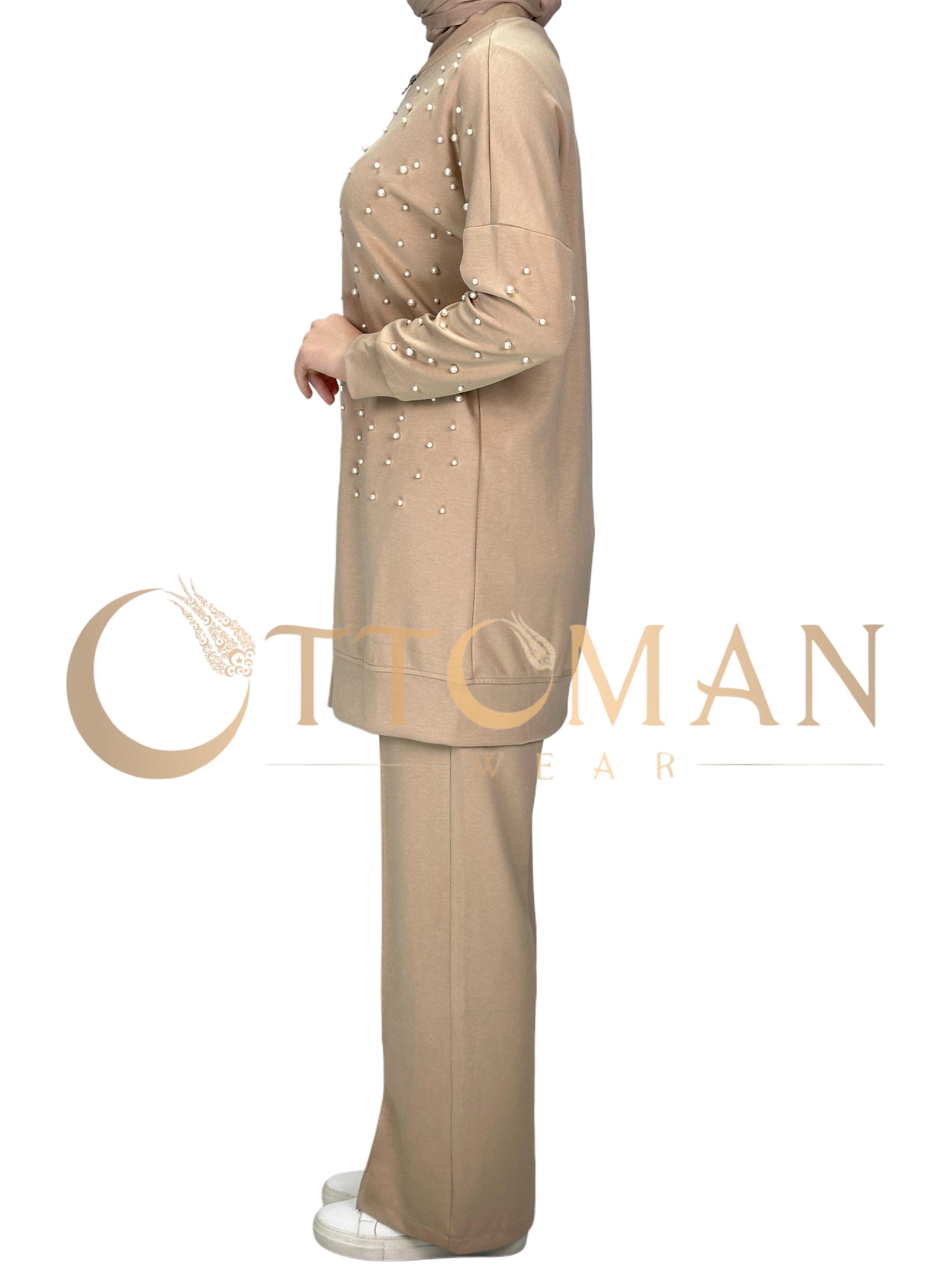 İncili Pantolonlu Takım Bej OTW2143