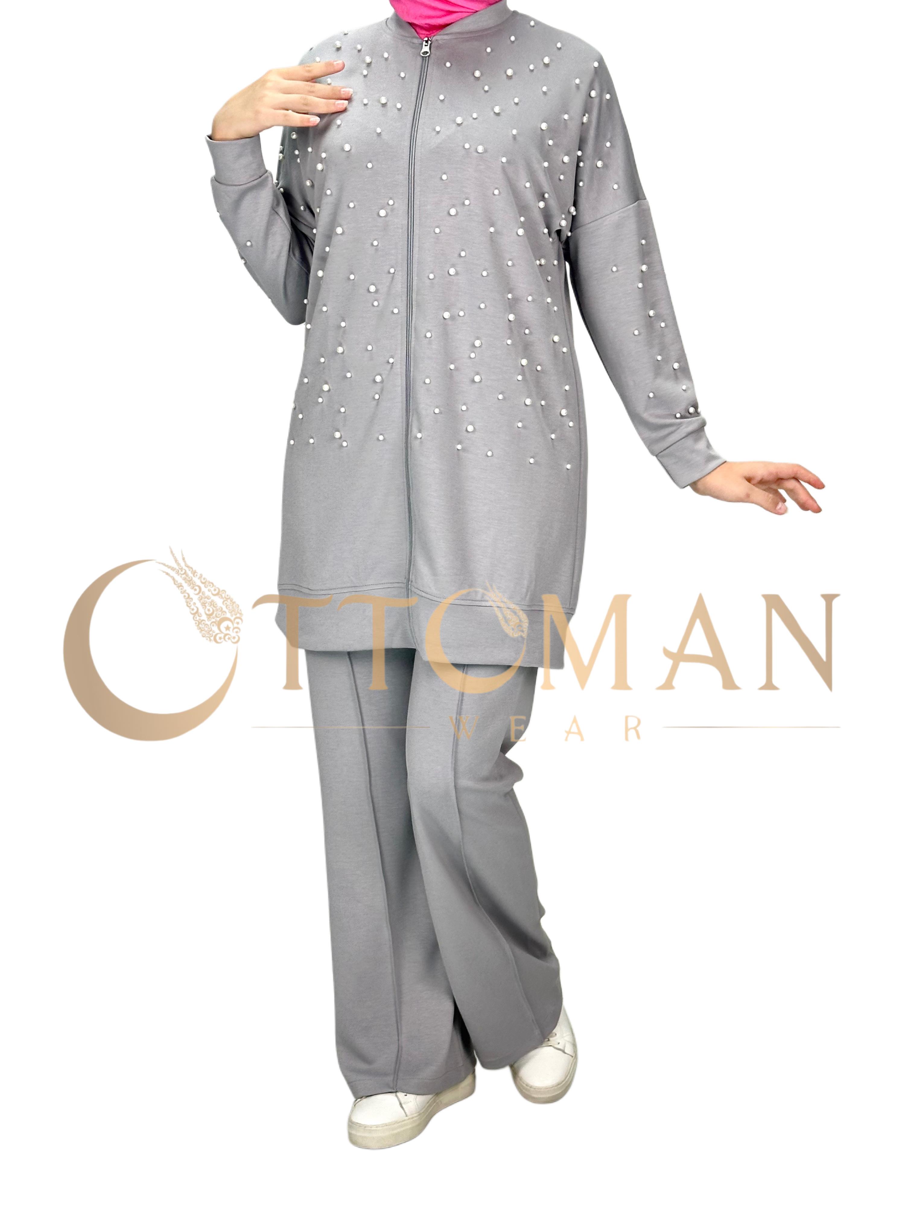 İncili Pantolonlu Takım Gri OTW2143