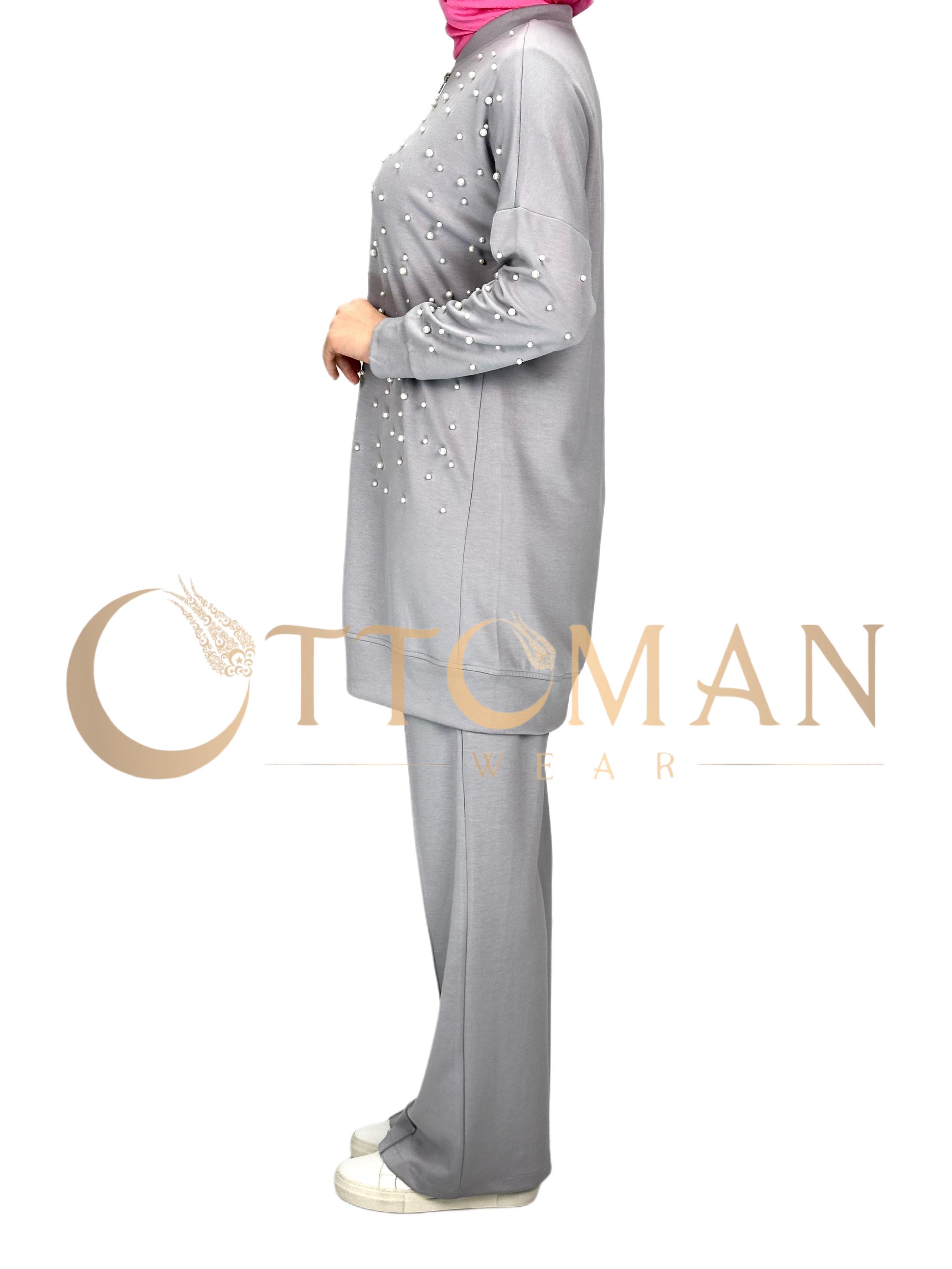 İncili Pantolonlu Takım Gri OTW2143