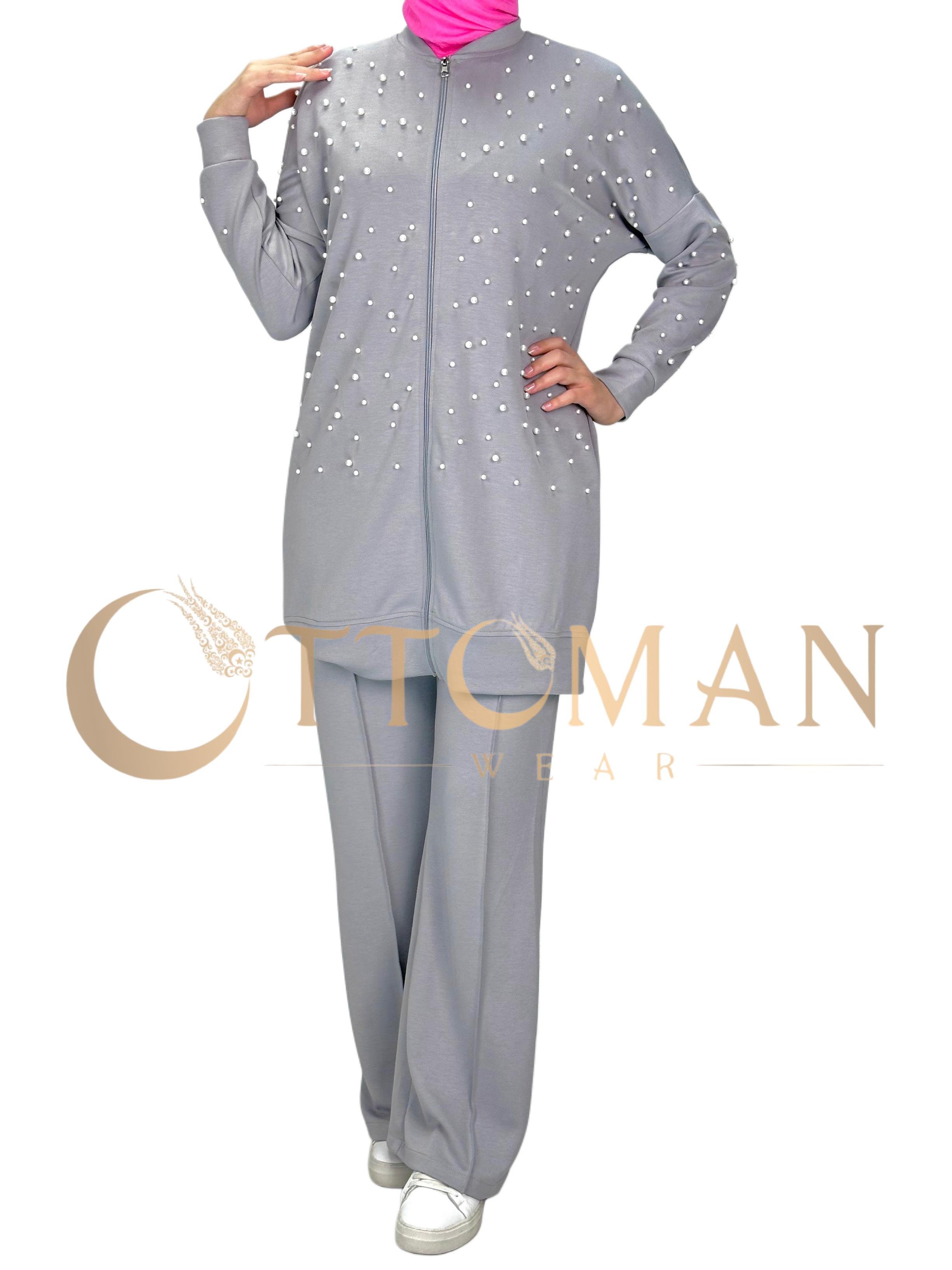 İncili Pantolonlu Takım Gri OTW2143