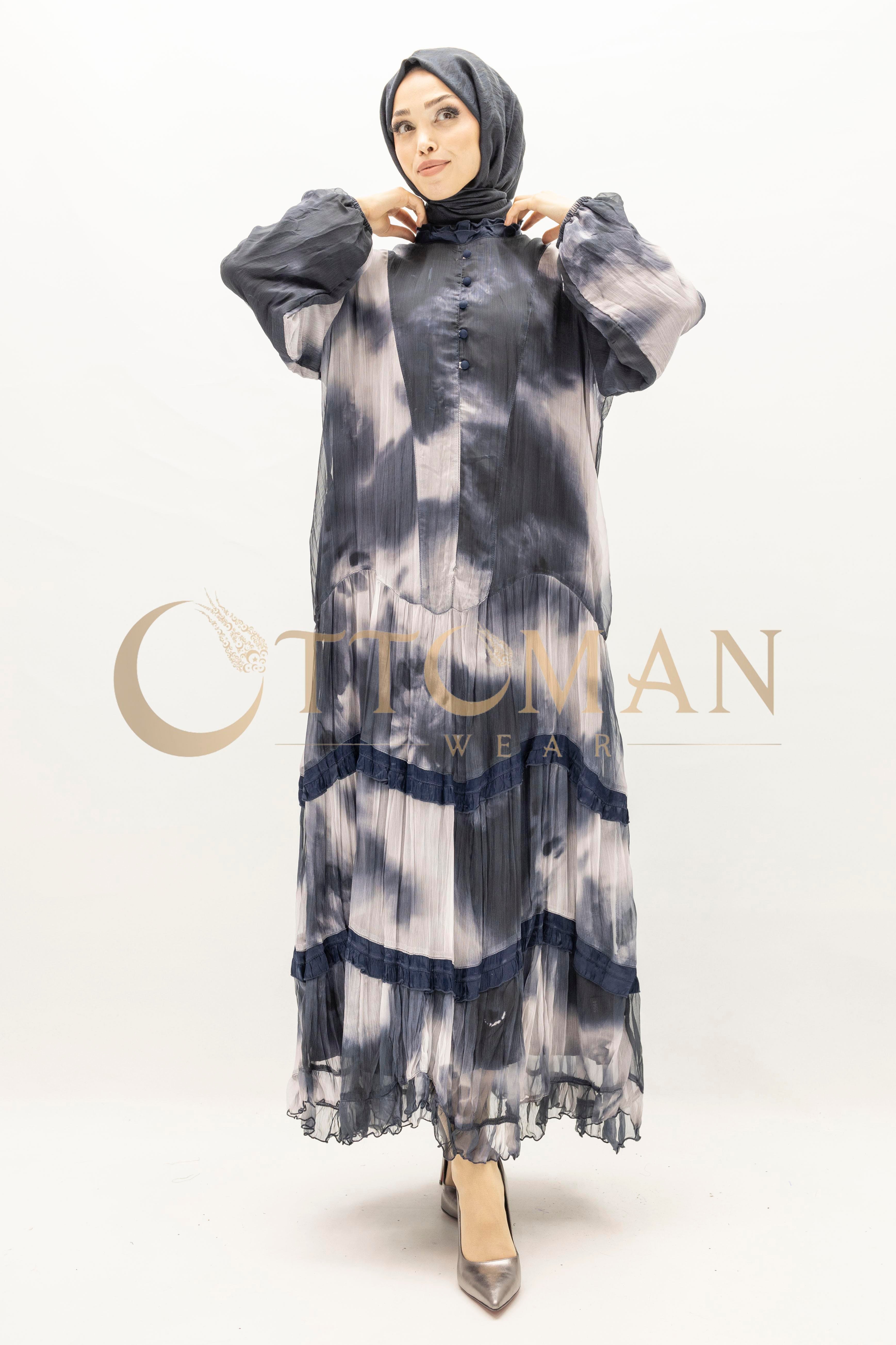 İpek Viskon Karışımlı Büyük Beden Yazlık Astarlı Elbise Siyah OTW5944