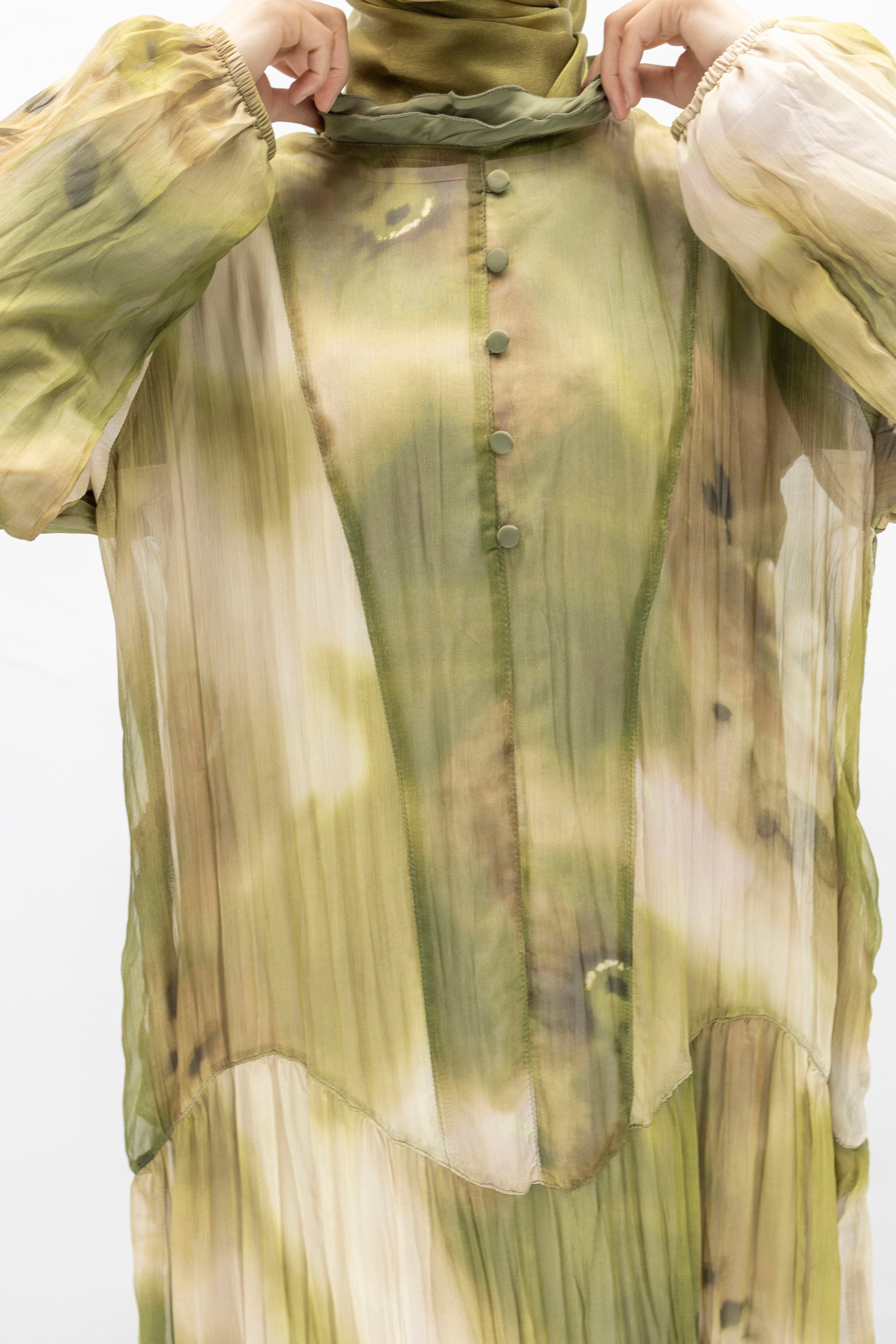 İpek Viskon Karışımlı Büyük Beden Yazlık Astarlı Elbise Haki OTW5944