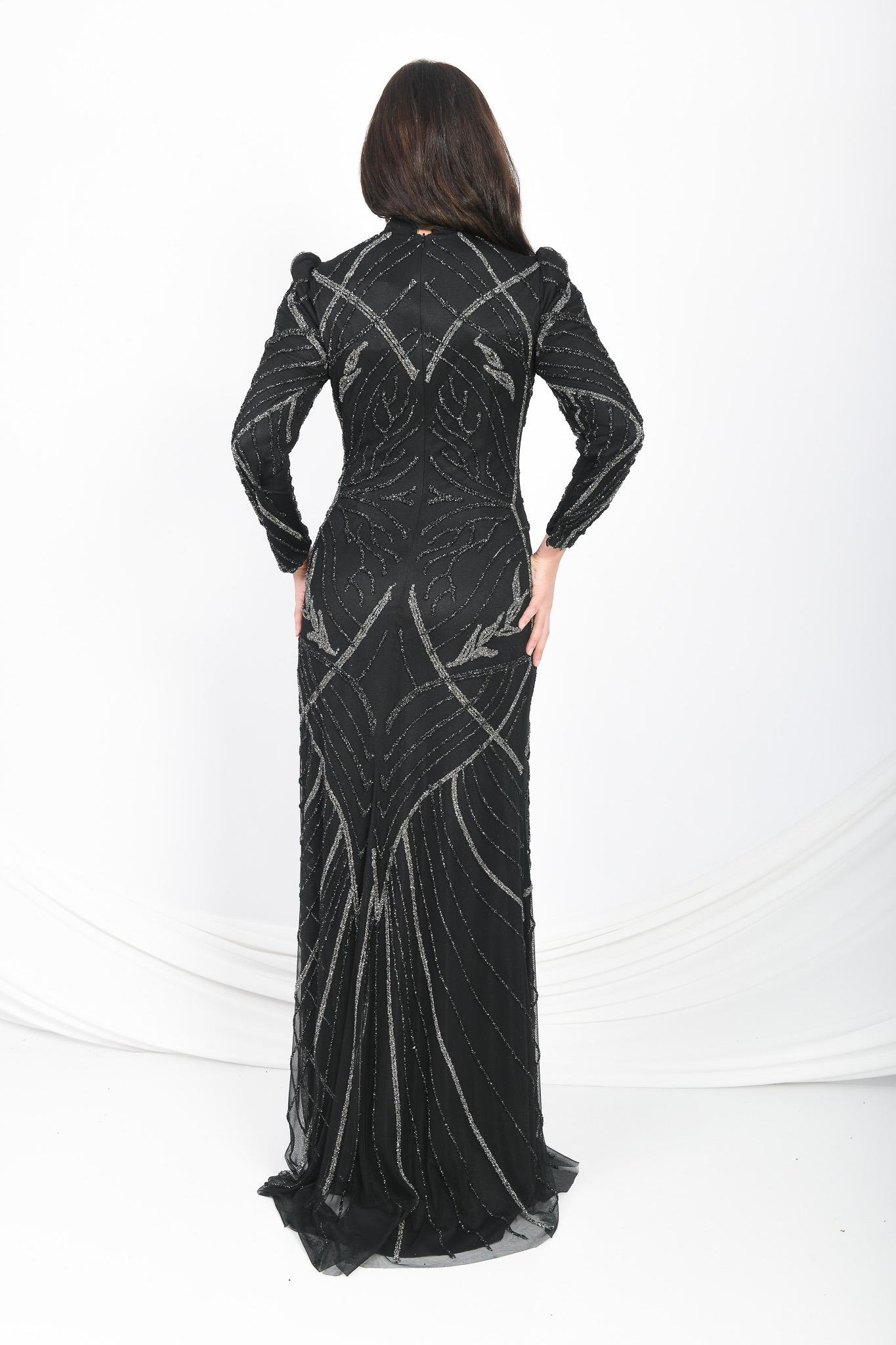 İşlemeli Abiye Elbise Siyah OTW3106