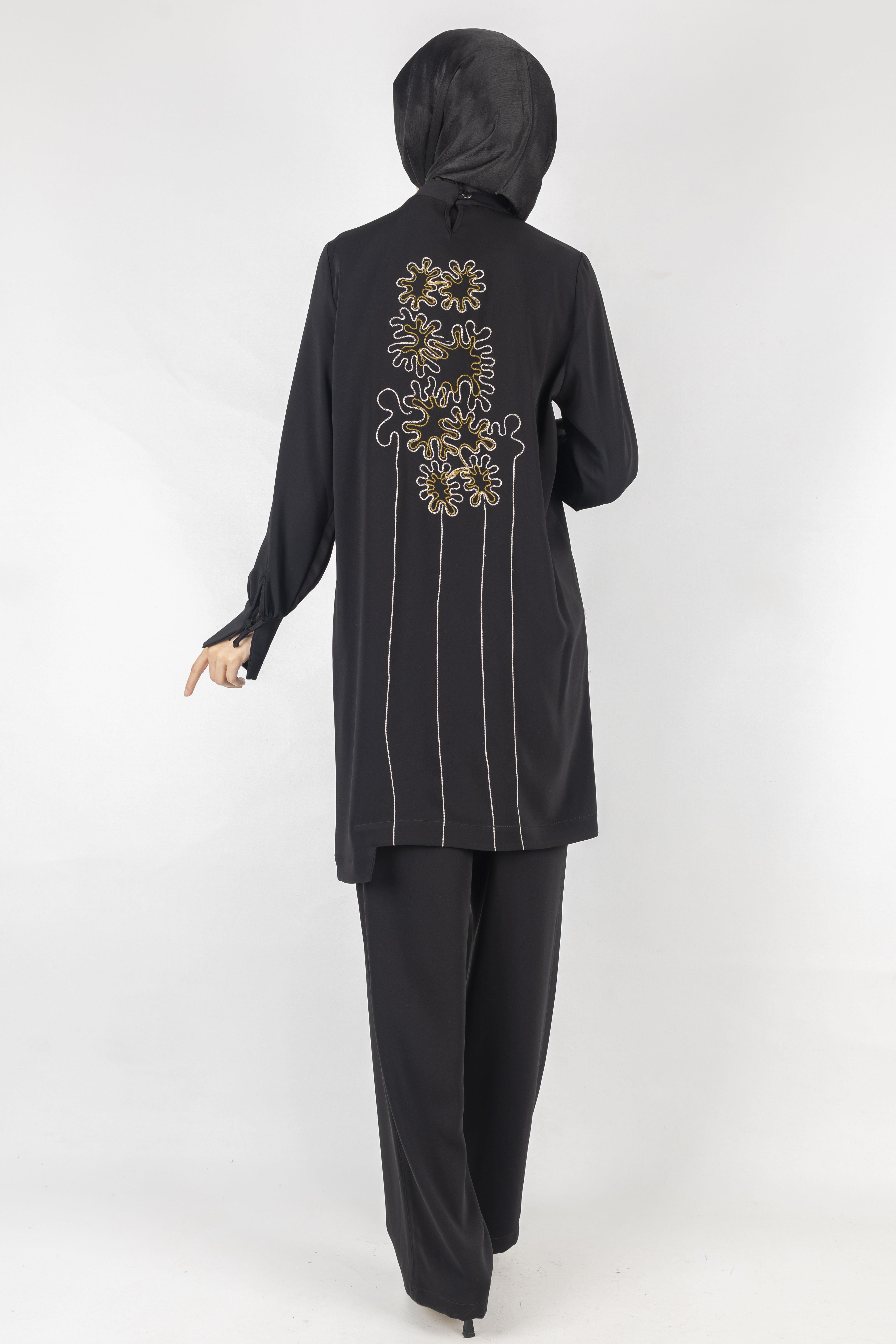 İşlemeli Pantolonlu Takım Siyah OTW1006