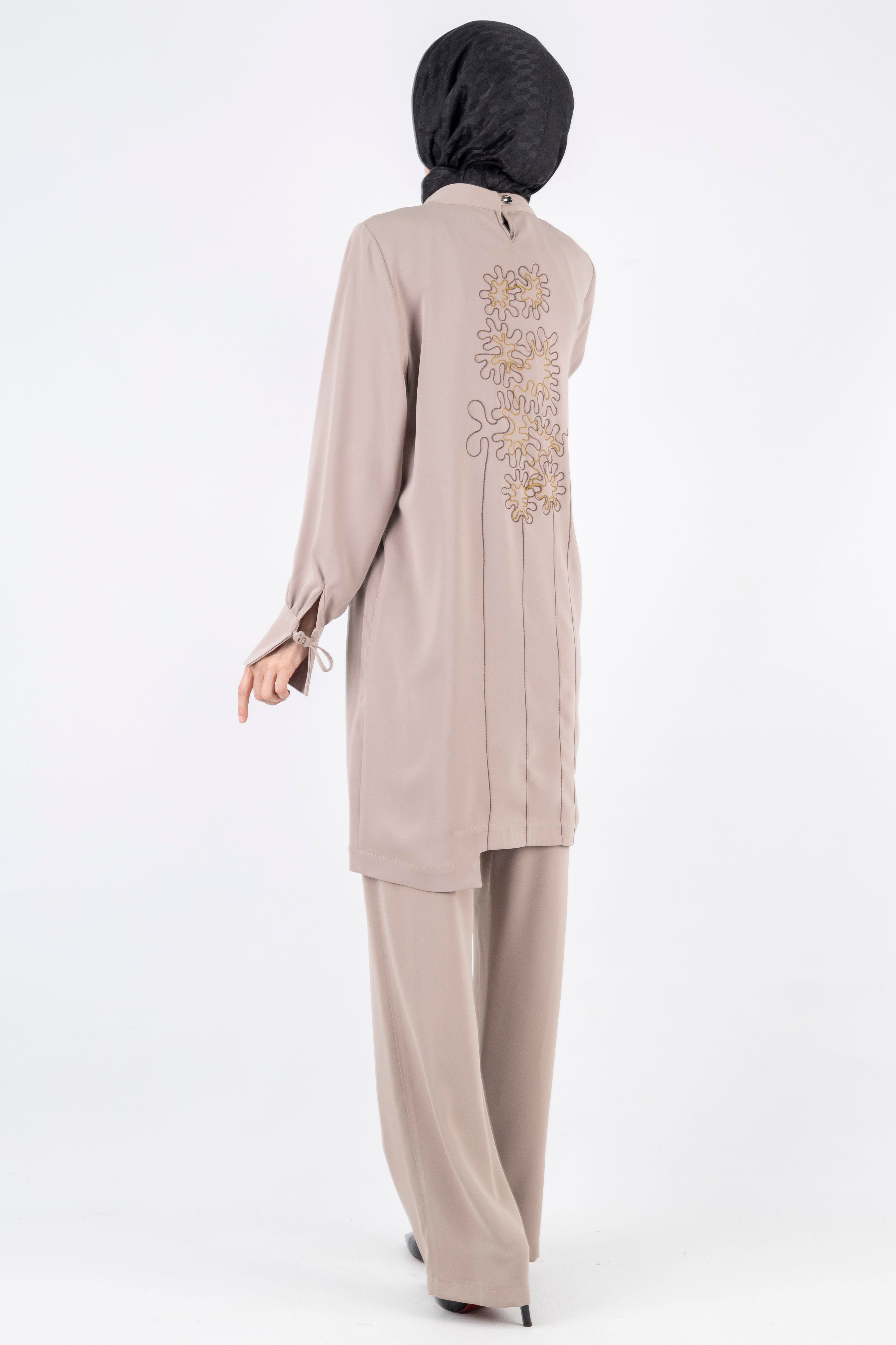 İşlemeli Pantolonlu Takım Vizon OTW1006