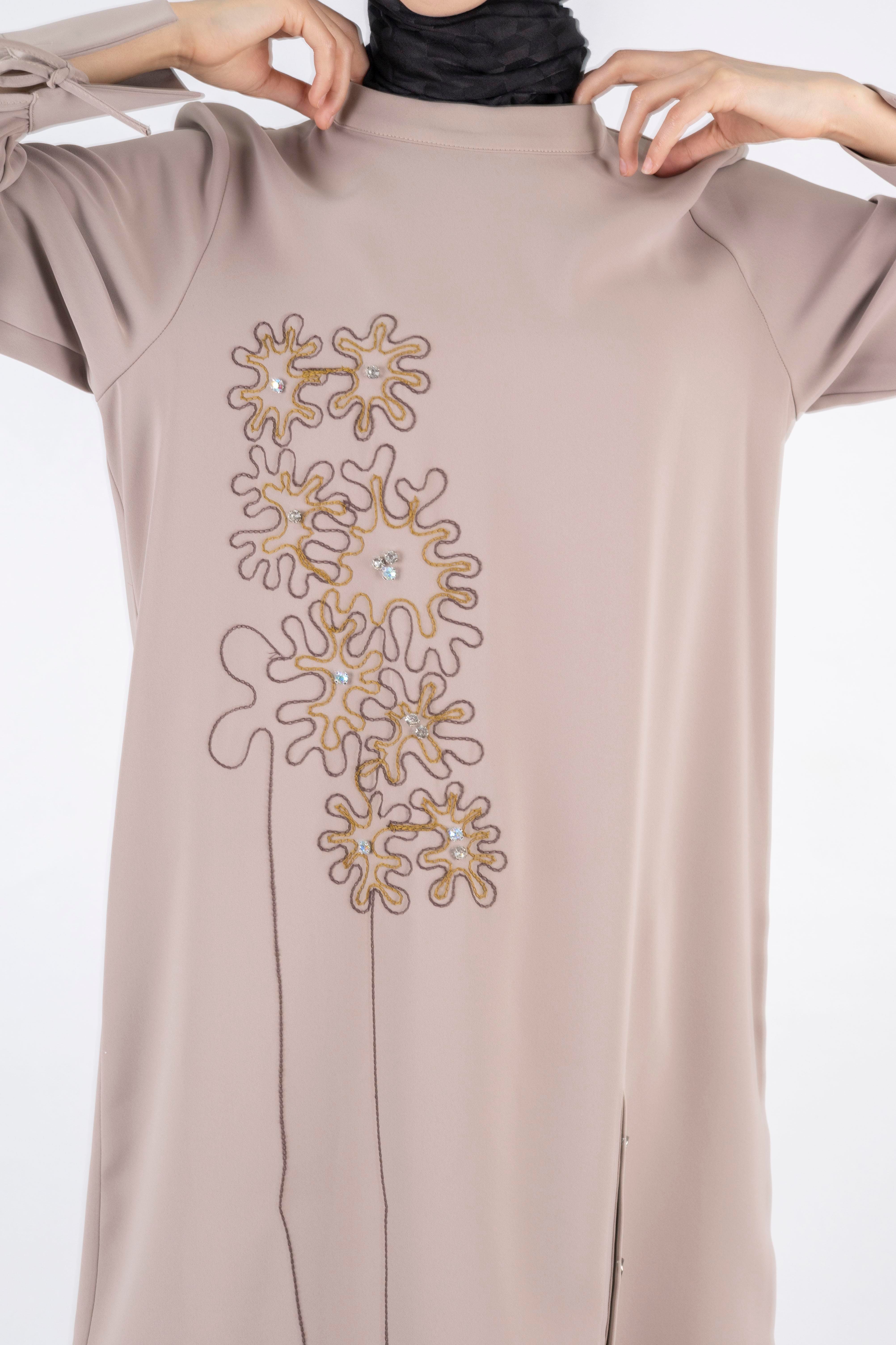 İşlemeli Pantolonlu Takım Vizon OTW1006