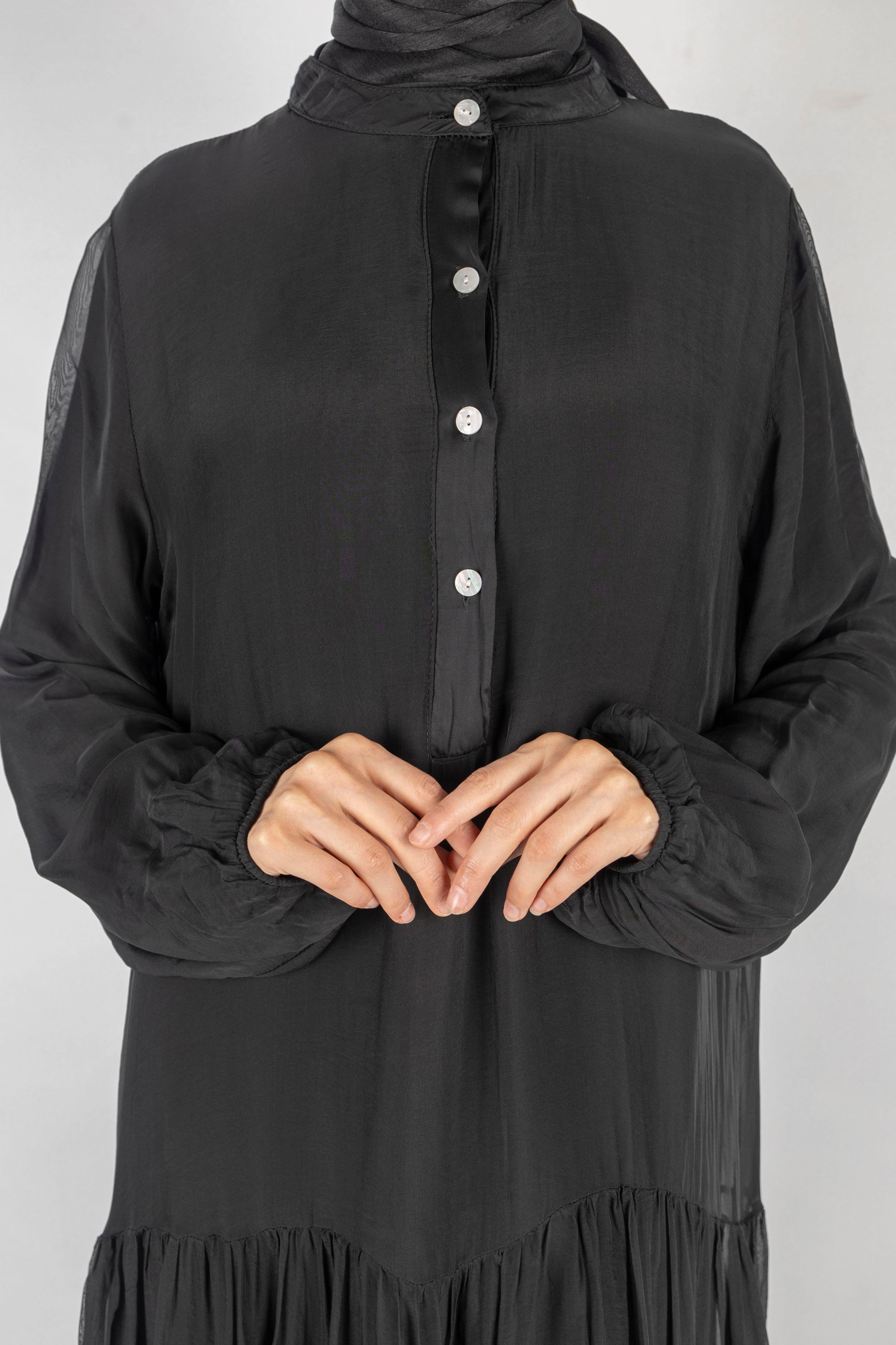 İthal İpek Viskon Elbise Siyah OTW02132