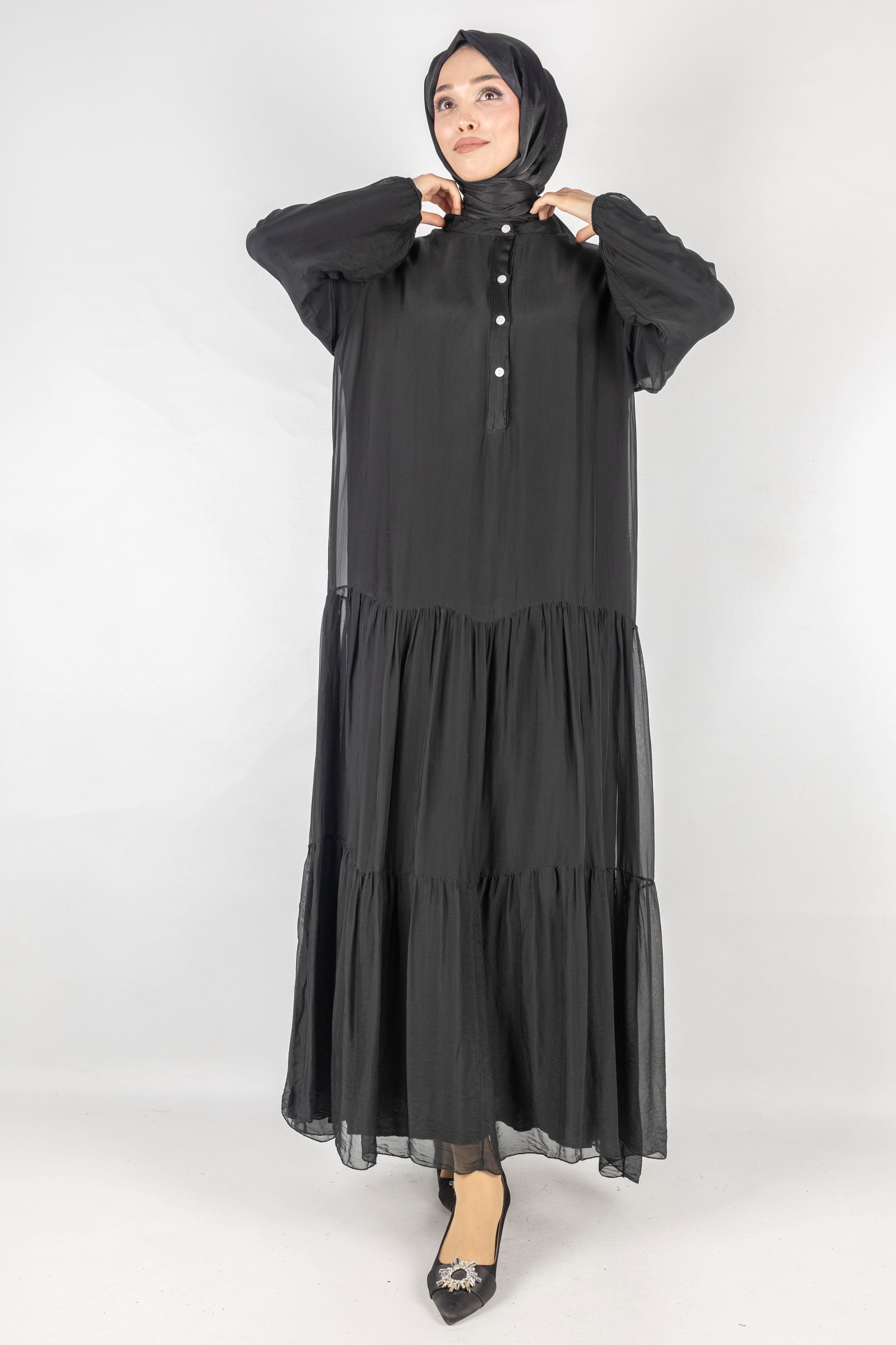 İthal İpek Viskon Elbise Siyah OTW02132