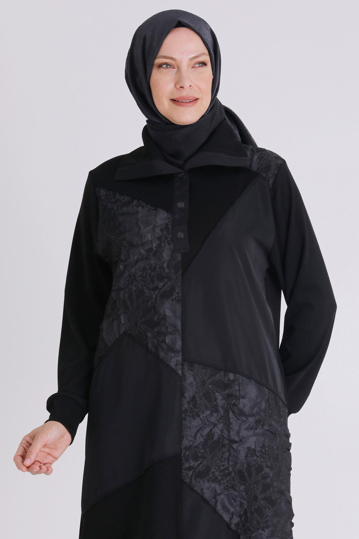 Jakar ve Saten Parçalı Pantolonlu Takım Siyah-Füme OTW35136