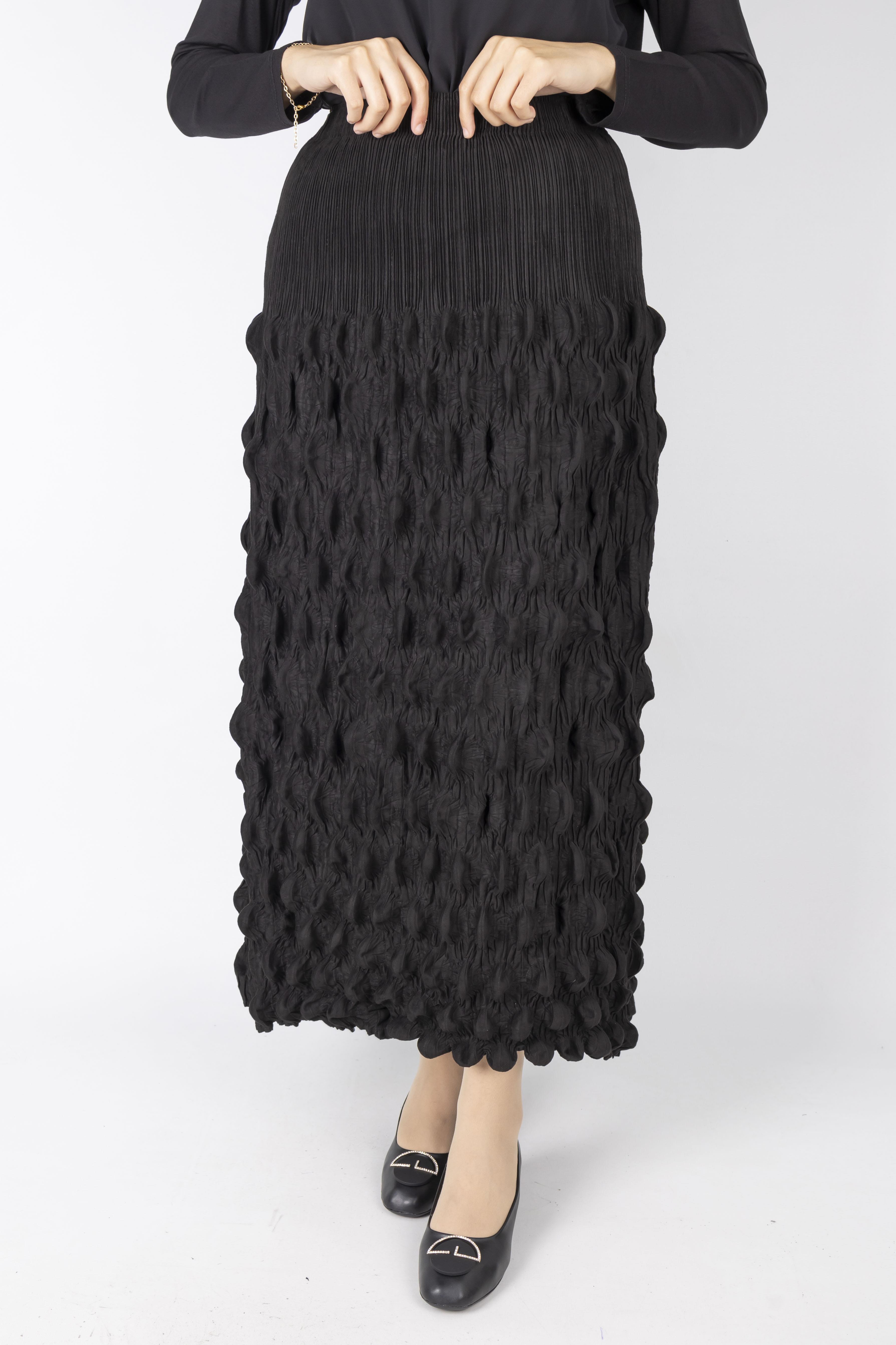 Kabartmalı Dokulu Uzun Etek Siyah OTW2468