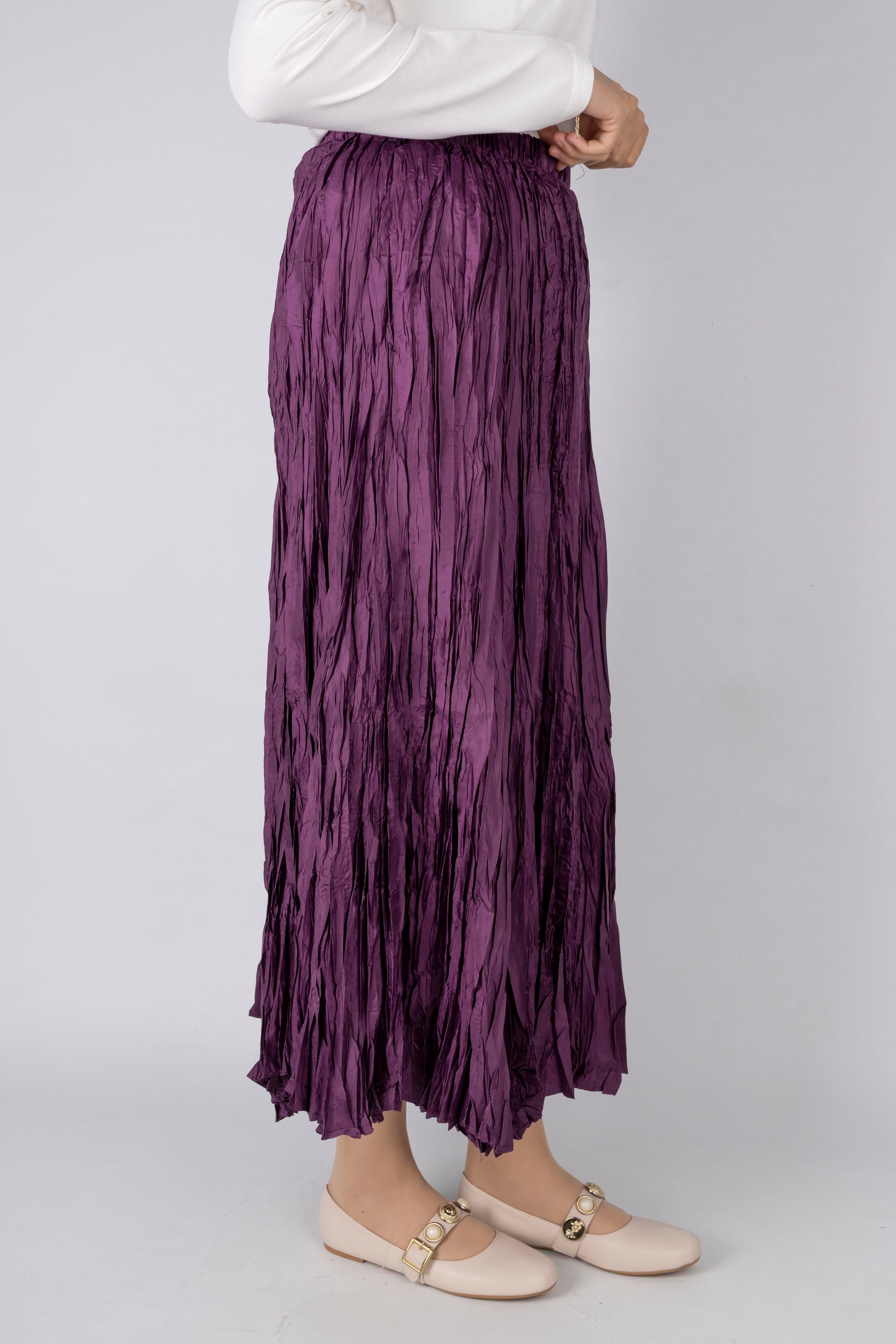 Kadın Crinkle Kumaş Lastikli Bel Etek Mor OTW9156
