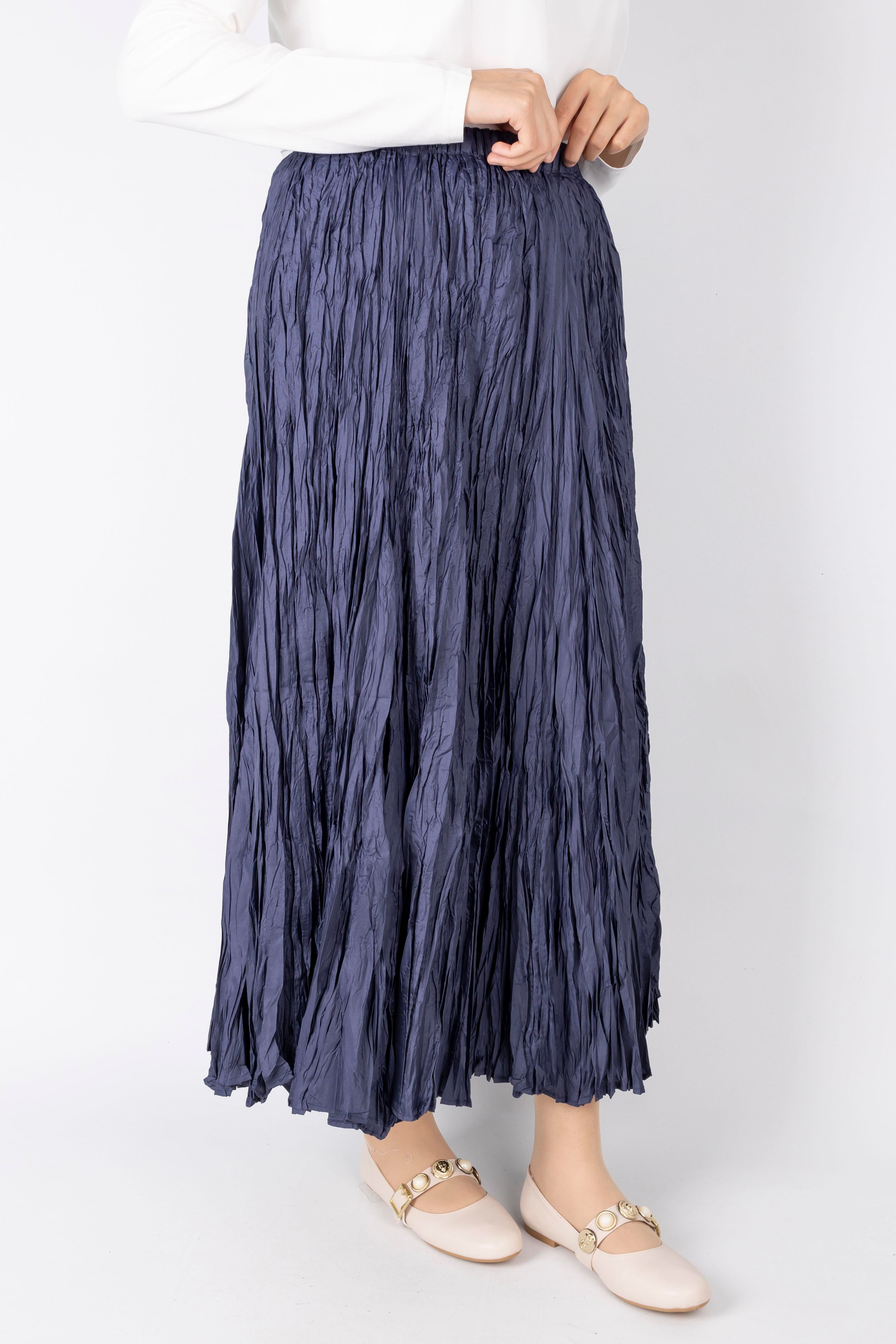 Kadın Crinkle Kumaş Lastikli Bel Etek Lacivert OTW9156