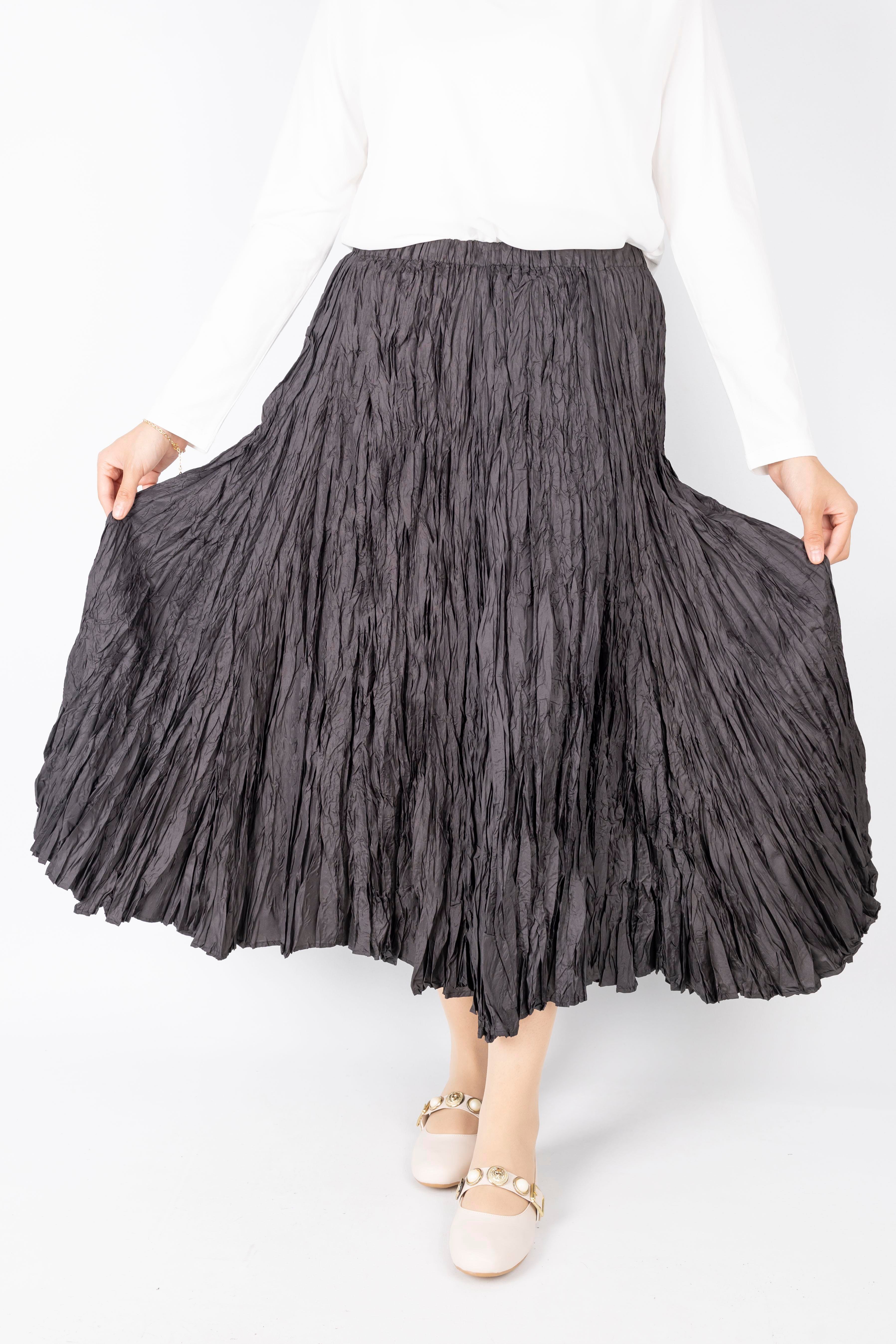 Kadın Crinkle Kumaş Lastikli Bel Etek Siyah OTW9156