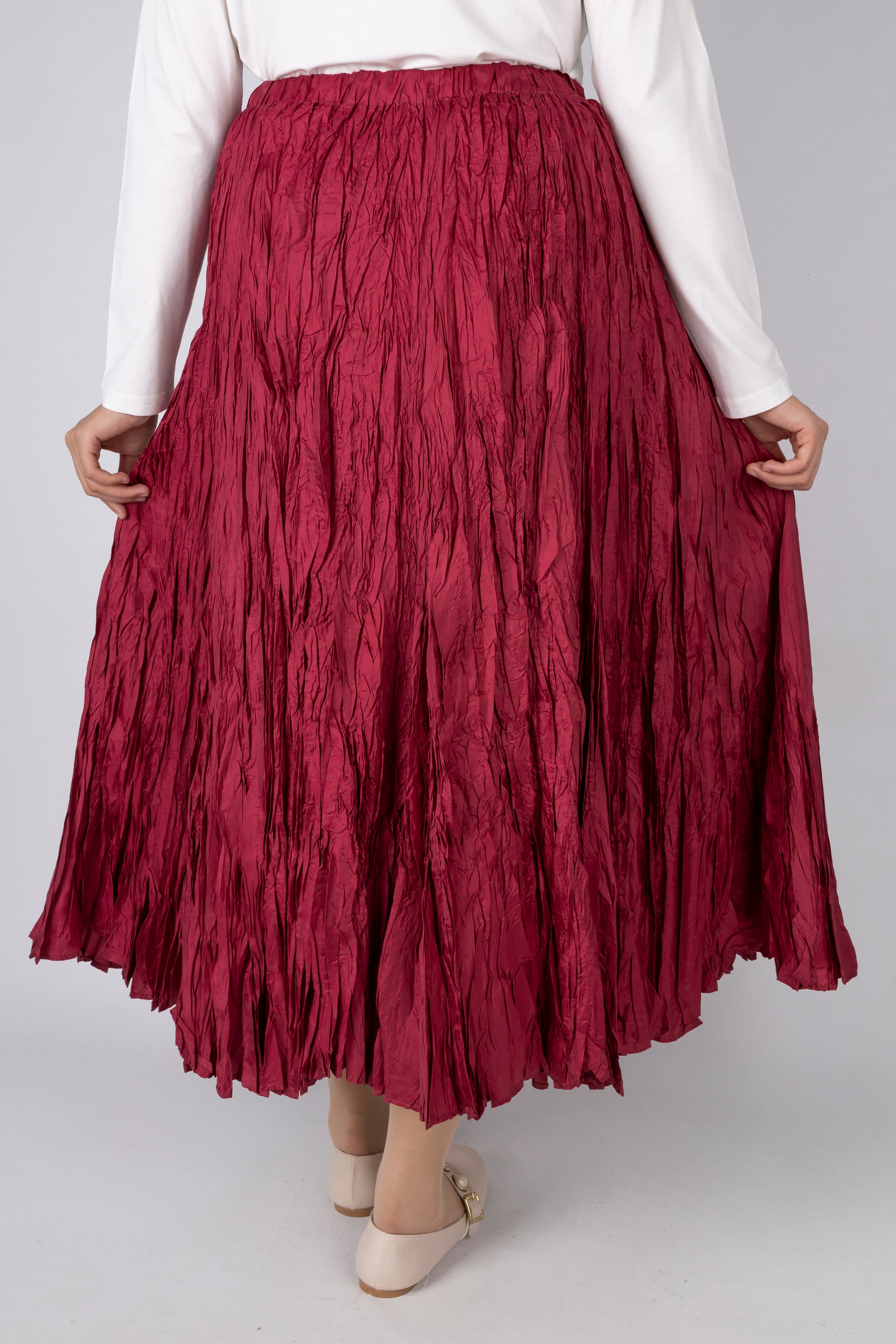 Kadın Crinkle Kumaş Lastikli Bel Etek Fuşya OTW9156