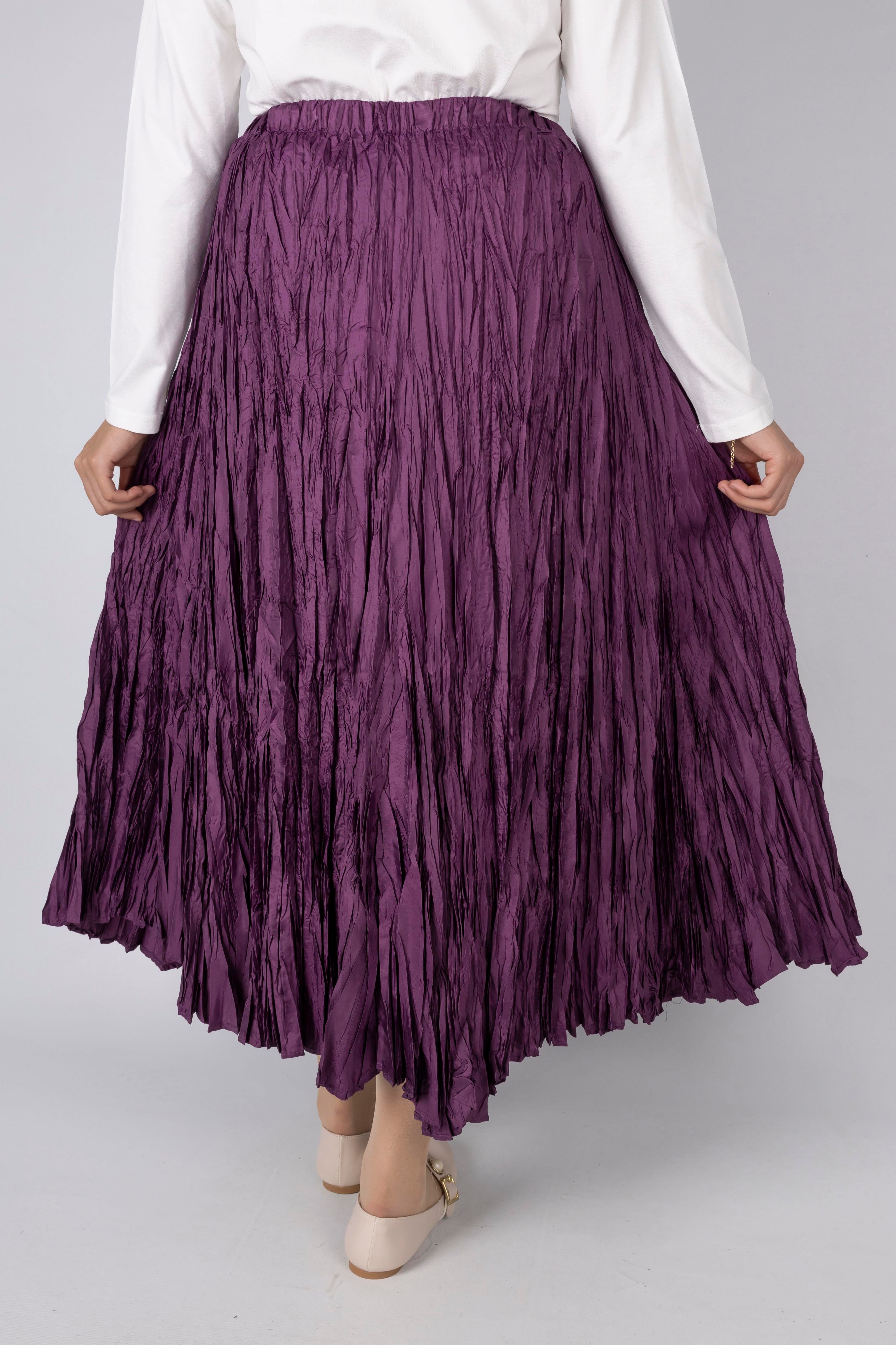 Kadın Crinkle Kumaş Lastikli Bel Etek Mor OTW9156