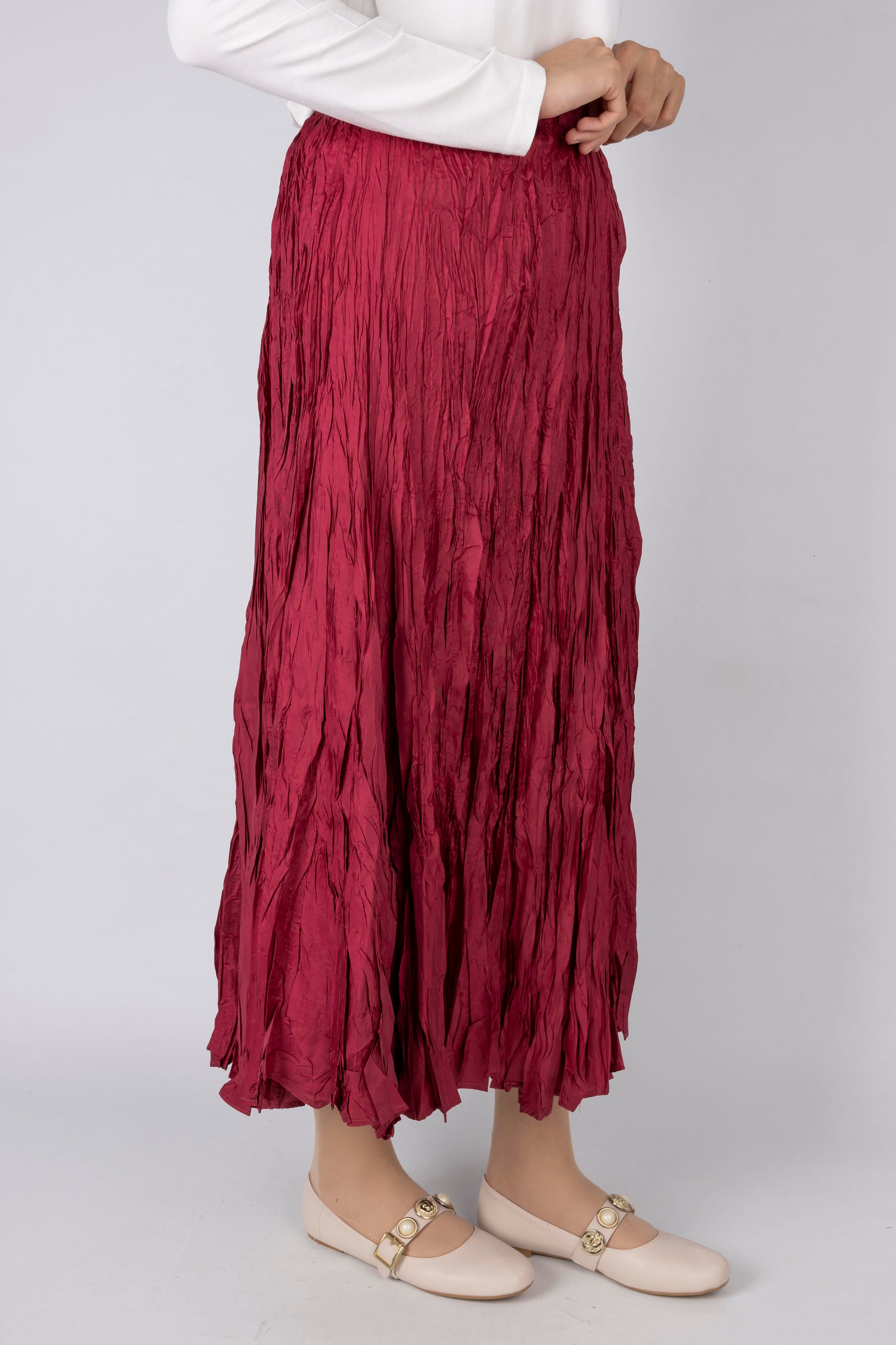 Kadın Crinkle Kumaş Lastikli Bel Etek Fuşya OTW9156