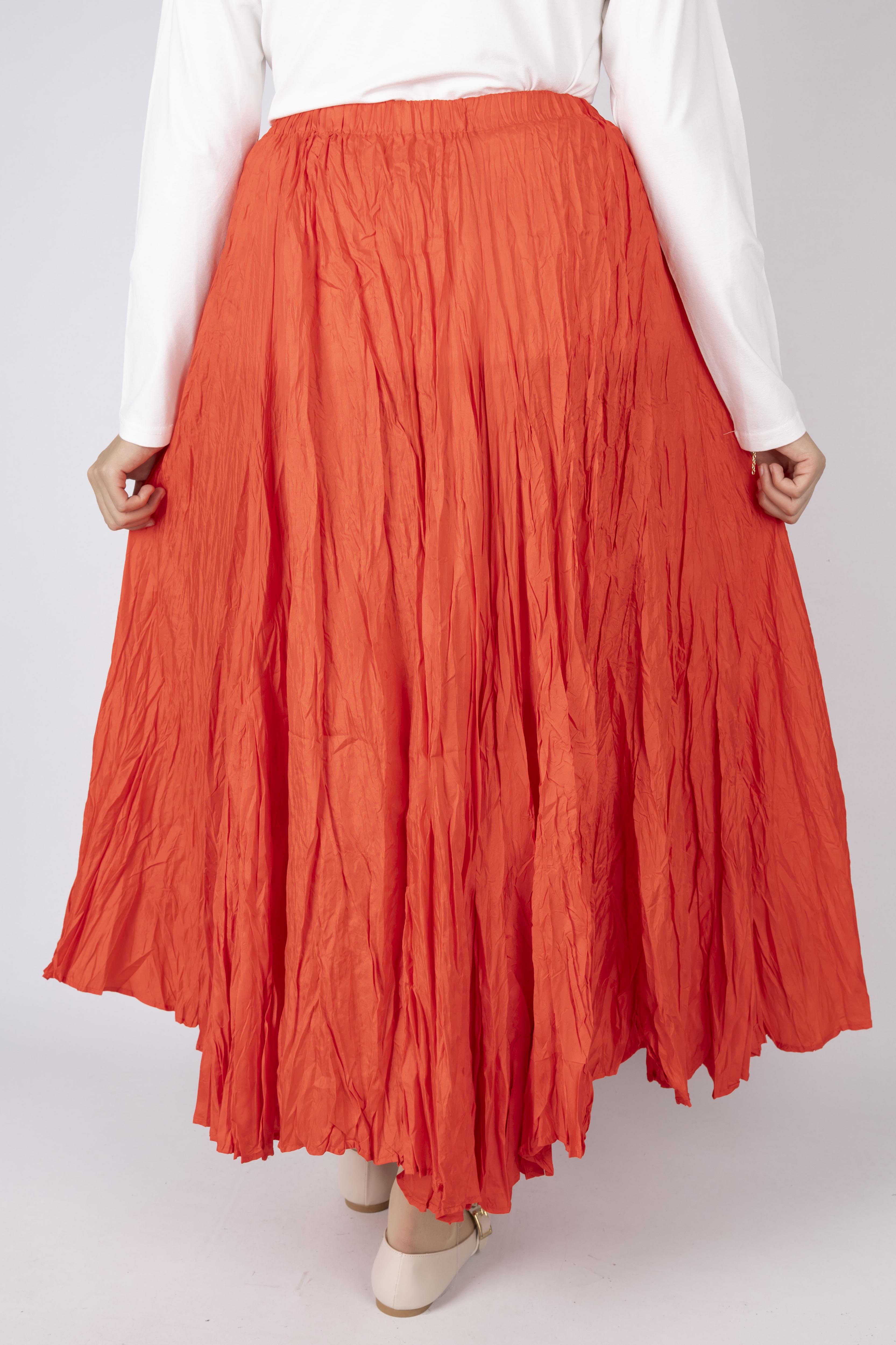 Kadın Crinkle Kumaş Lastikli Bel Etek Turuncu OTW9156