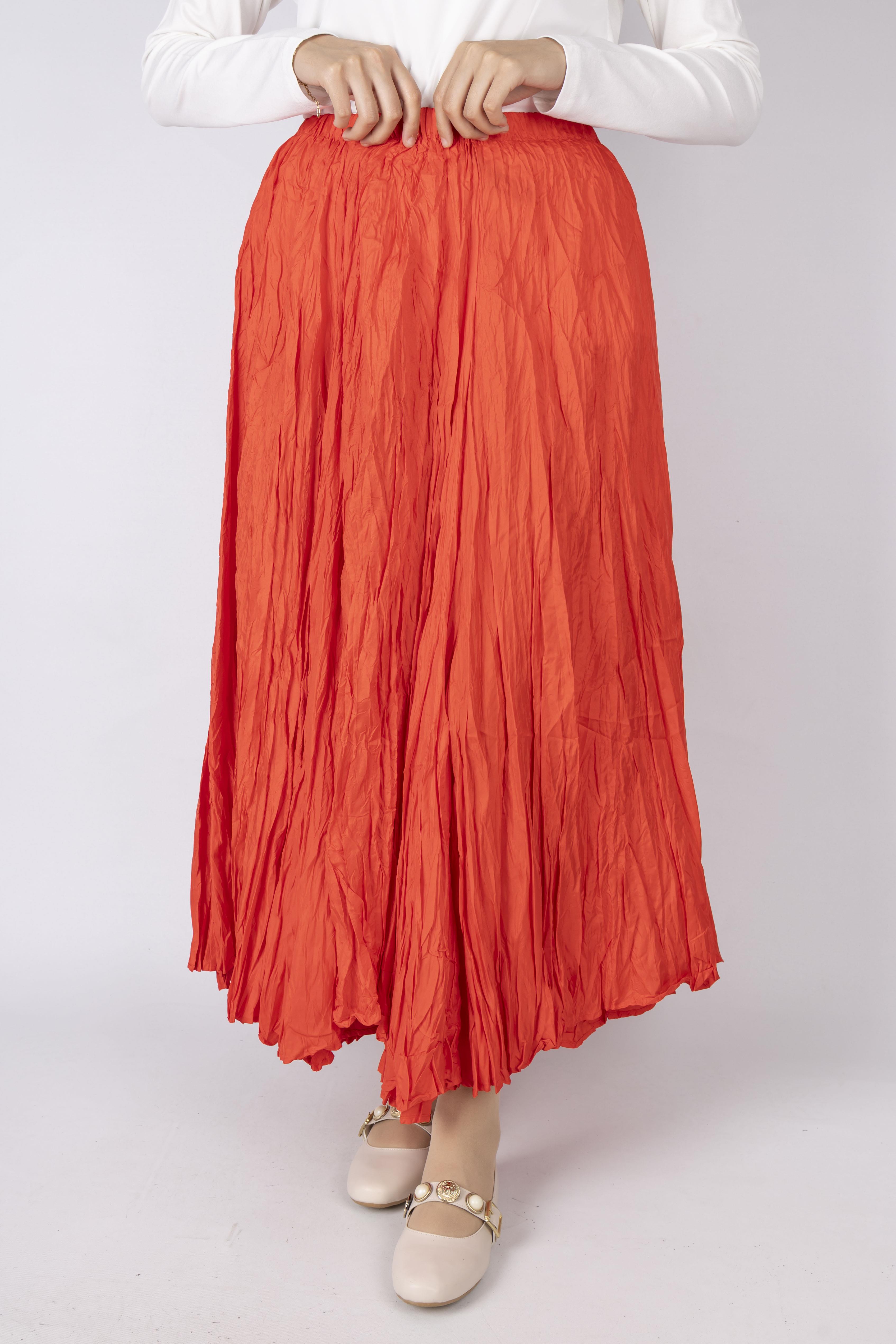 Kadın Crinkle Kumaş Lastikli Bel Etek Turuncu OTW9156