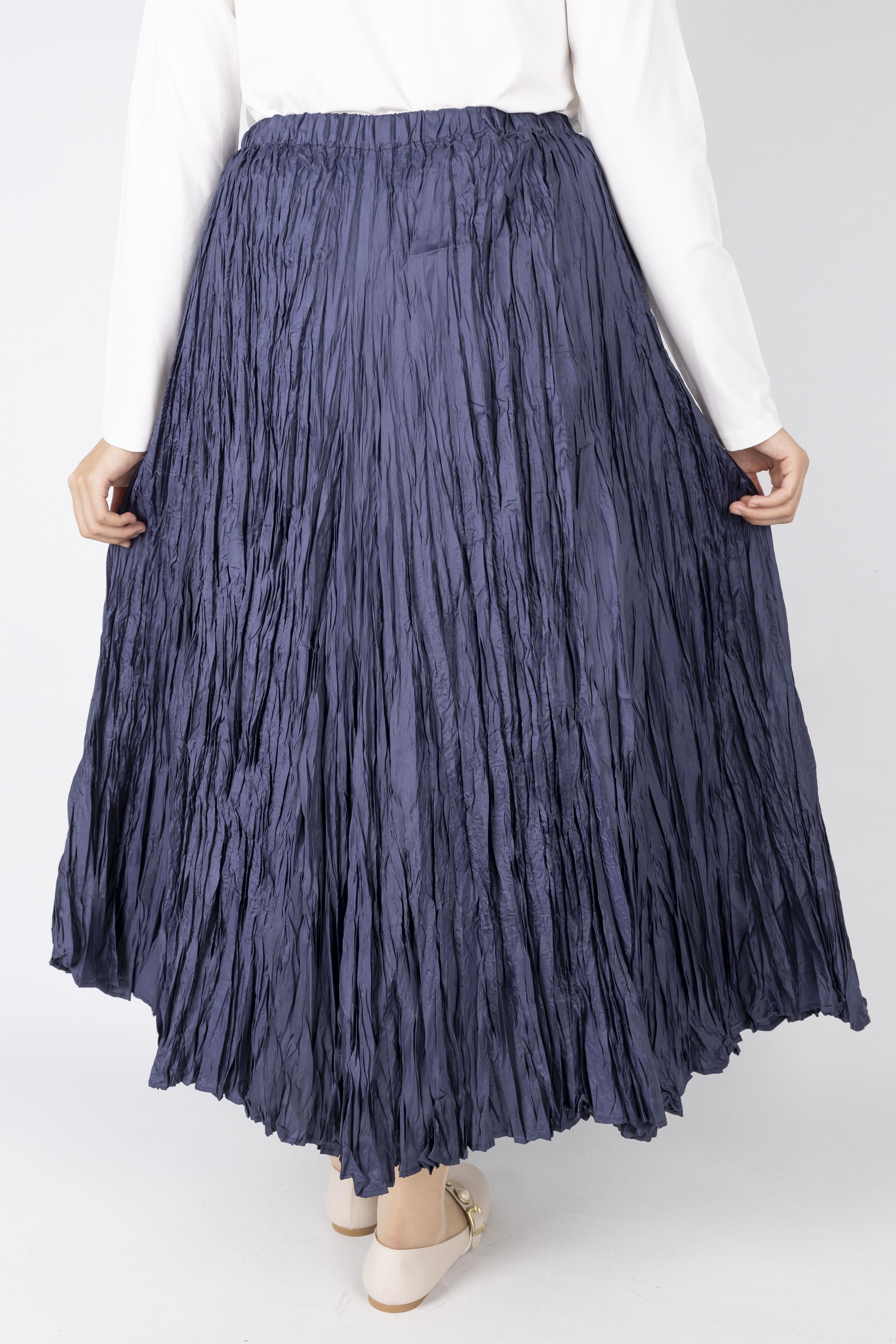 Kadın Crinkle Kumaş Lastikli Bel Etek Lacivert OTW9156