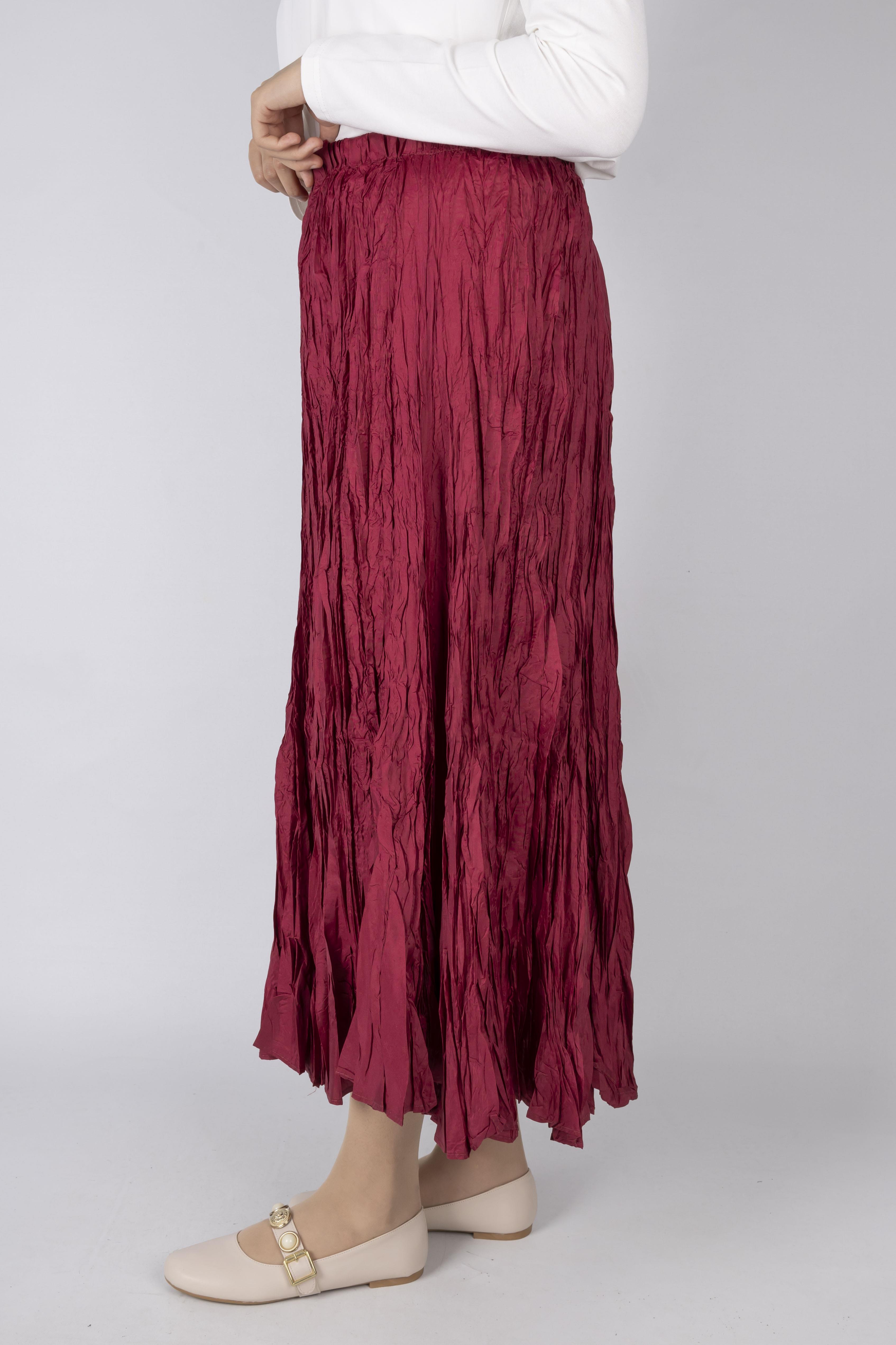 Kadın Crinkle Kumaş Lastikli Bel Etek Fuşya OTW9156