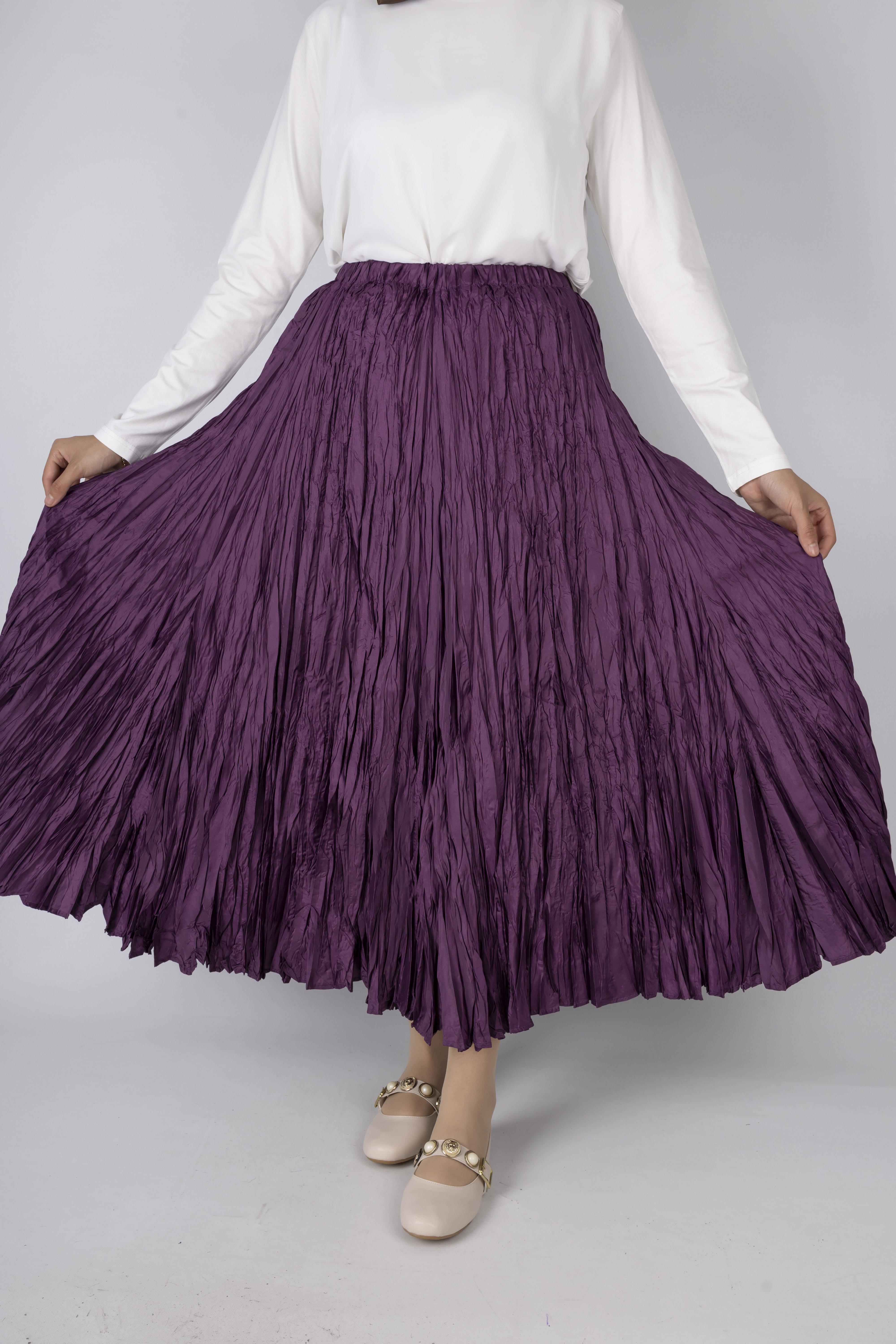 Kadın Crinkle Kumaş Lastikli Bel Etek Mor OTW9156