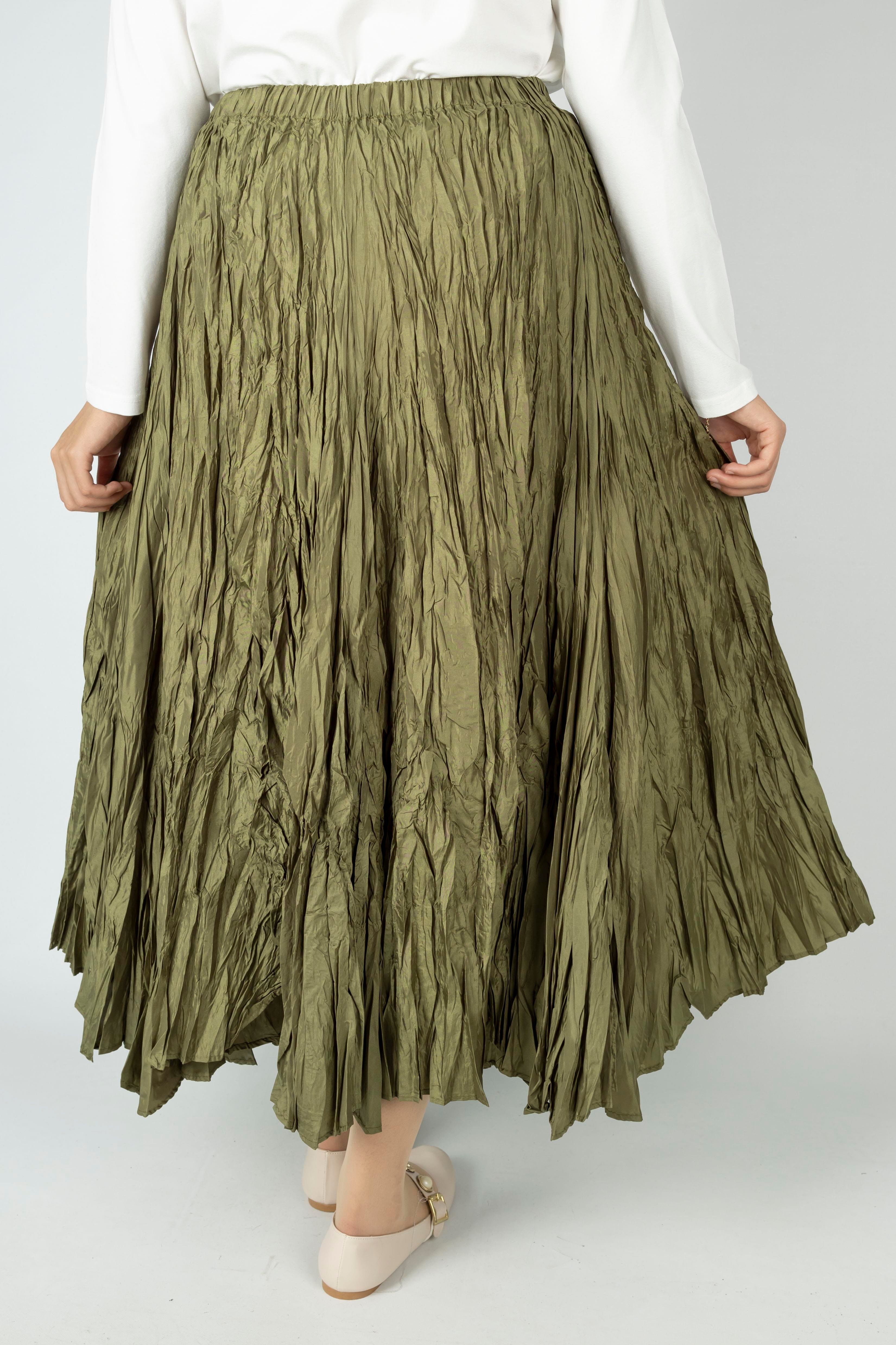 Kadın Crinkle Kumaş Lastikli Bel Etek Haki OTW9156