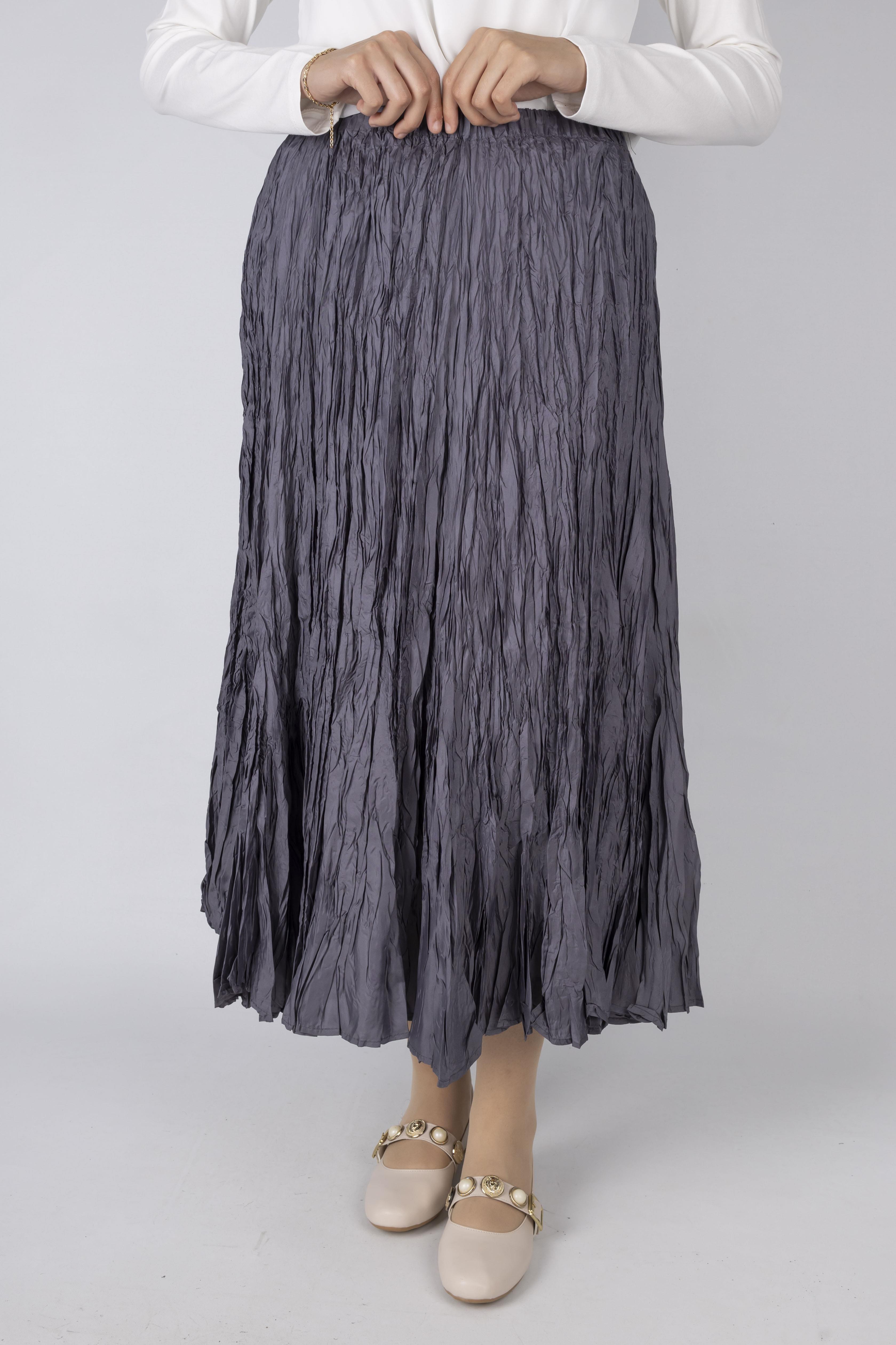 Kadın Crinkle Kumaş Lastikli Bel Etek Gri OTW9156