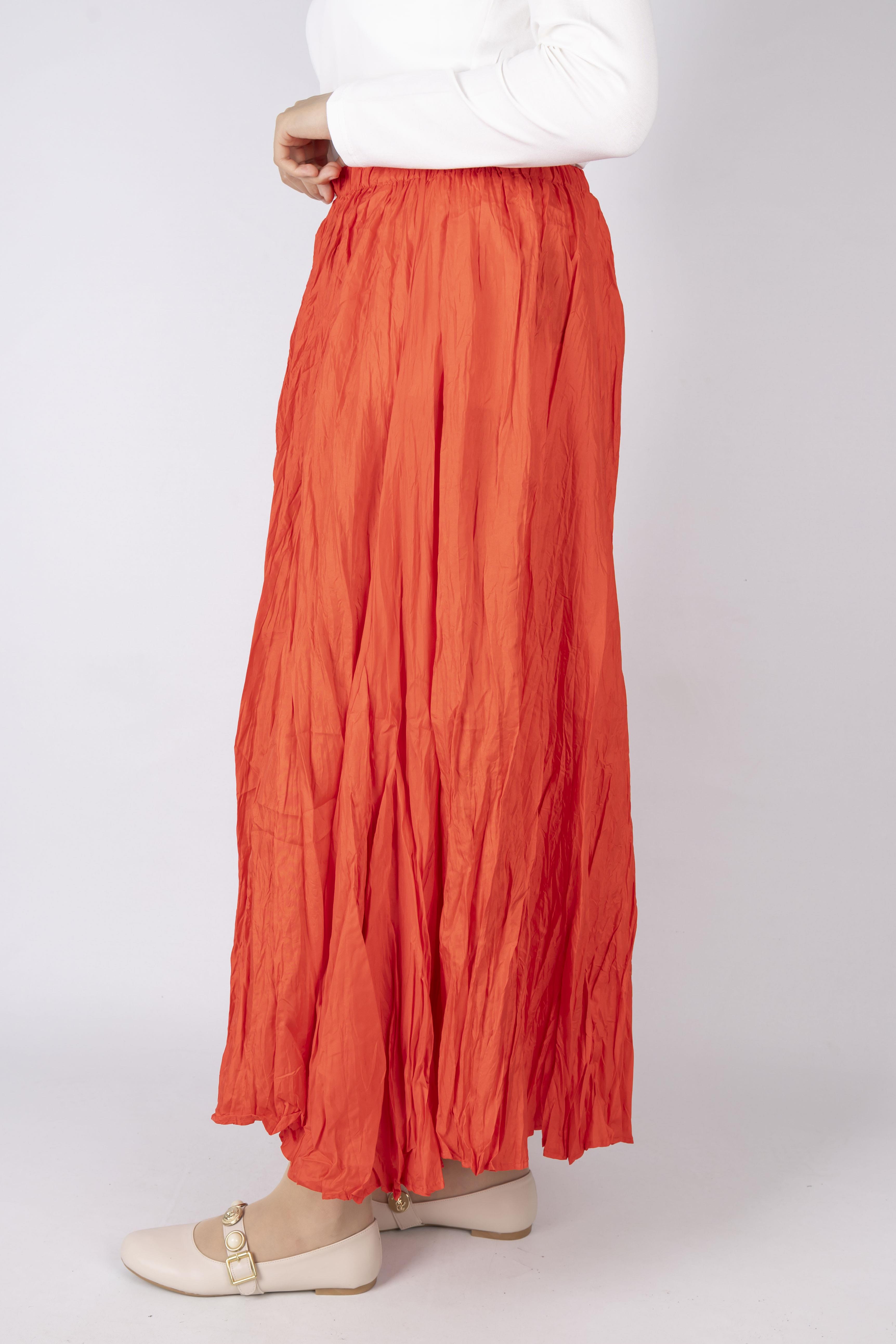 Kadın Crinkle Kumaş Lastikli Bel Etek Turuncu OTW9156