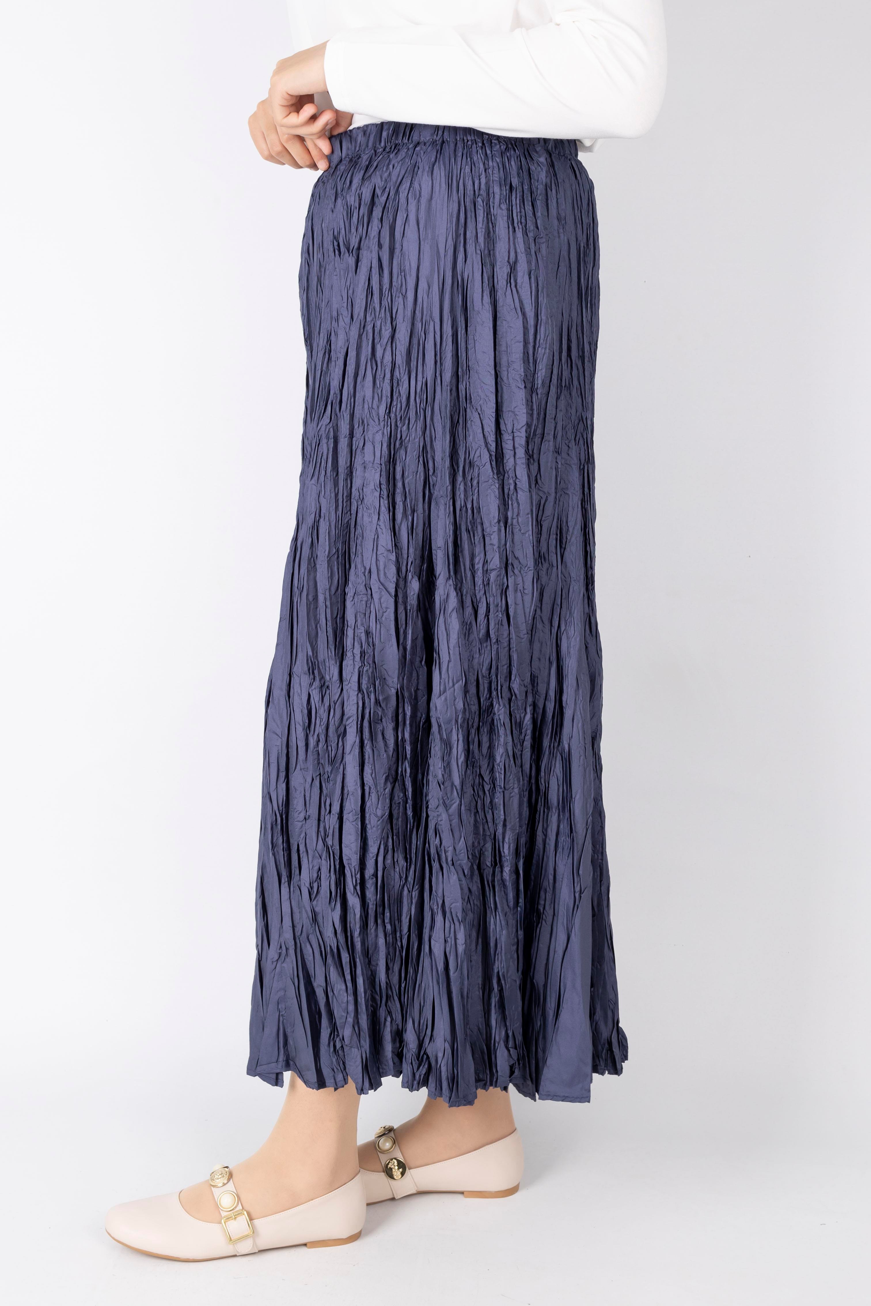 Kadın Crinkle Kumaş Lastikli Bel Etek Lacivert OTW9156