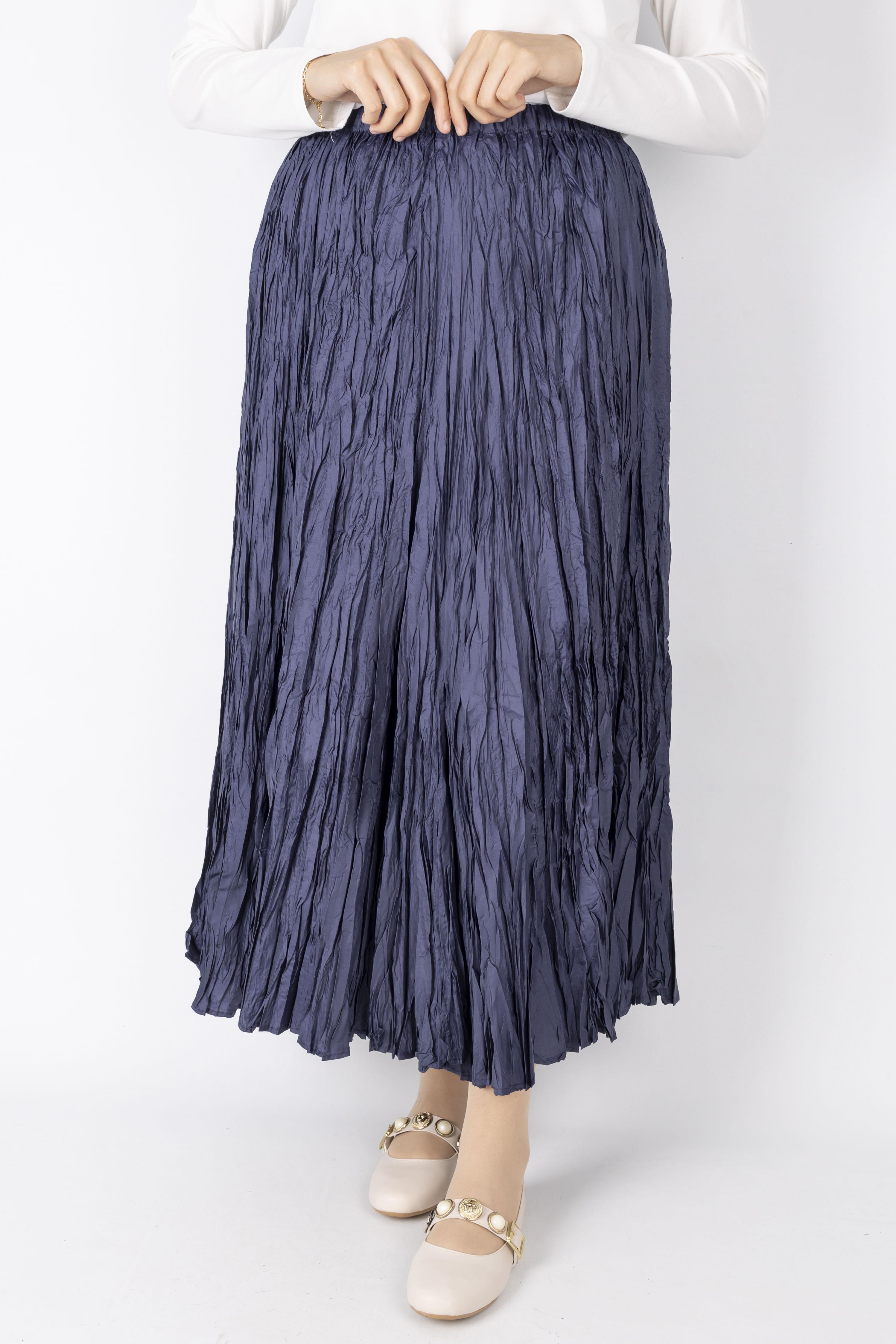 Kadın Crinkle Kumaş Lastikli Bel Etek Lacivert OTW9156