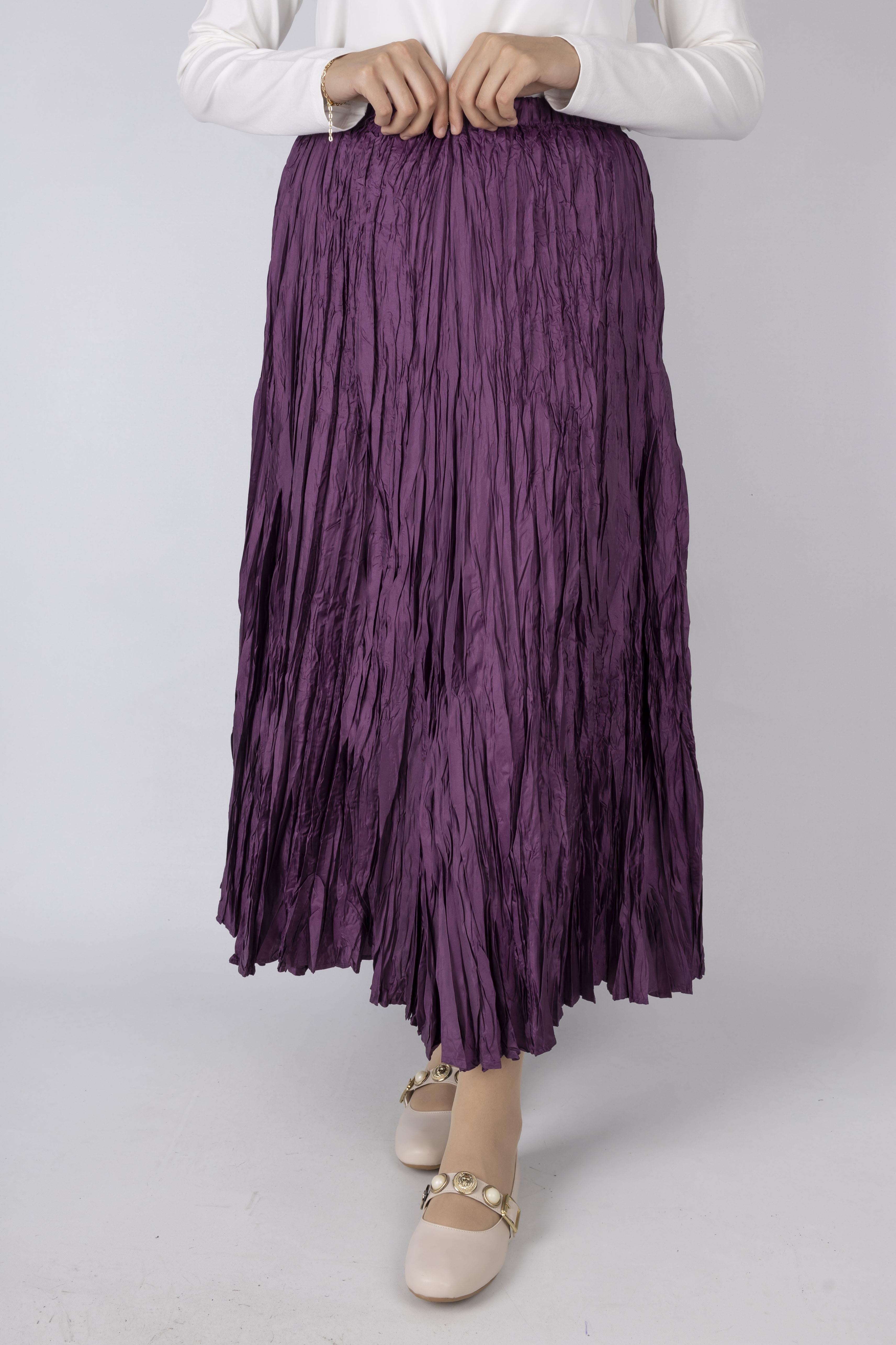 Kadın Crinkle Kumaş Lastikli Bel Etek Mor OTW9156