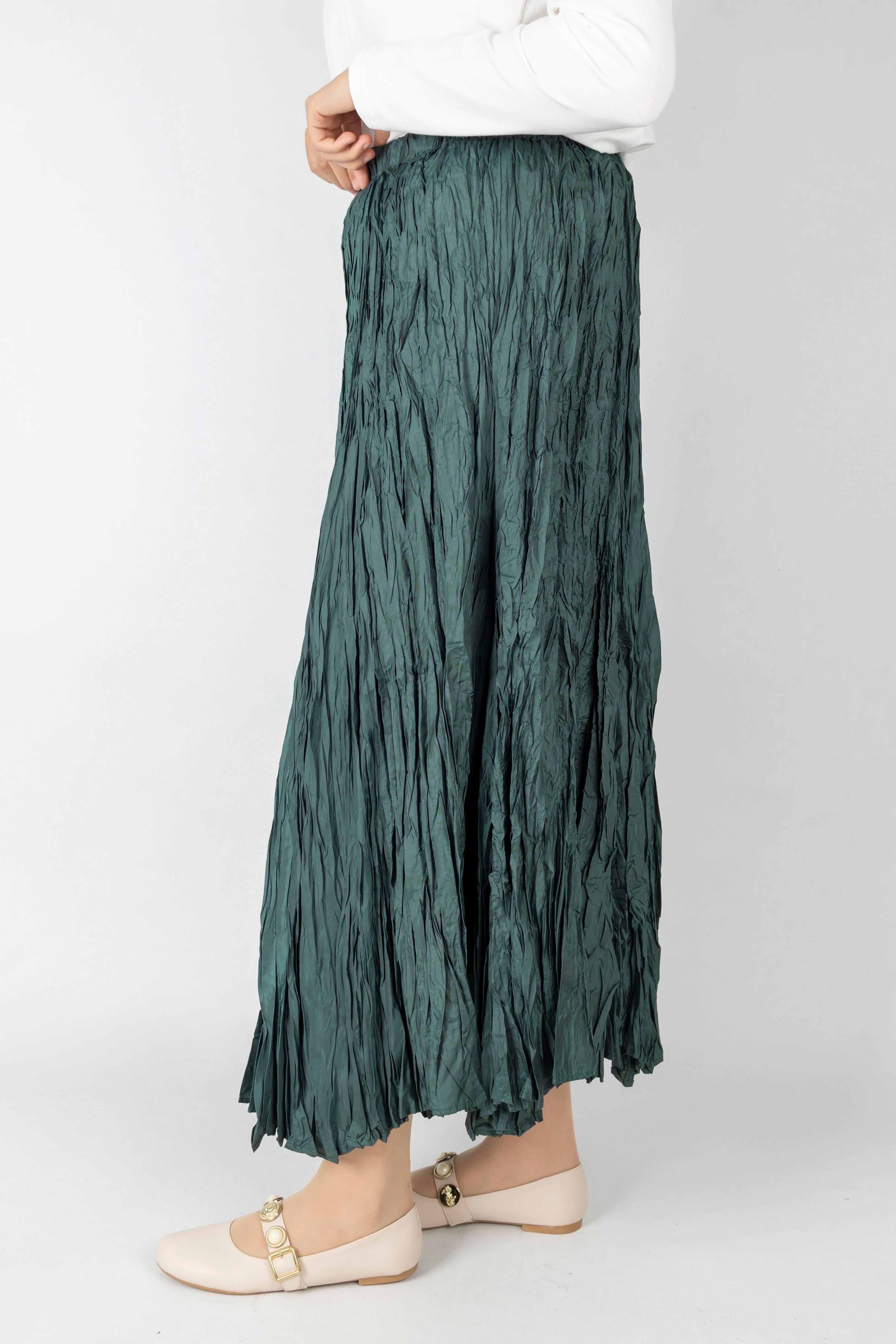 Kadın Crinkle Kumaş Lastikli Bel Etek Petrol OTW9156