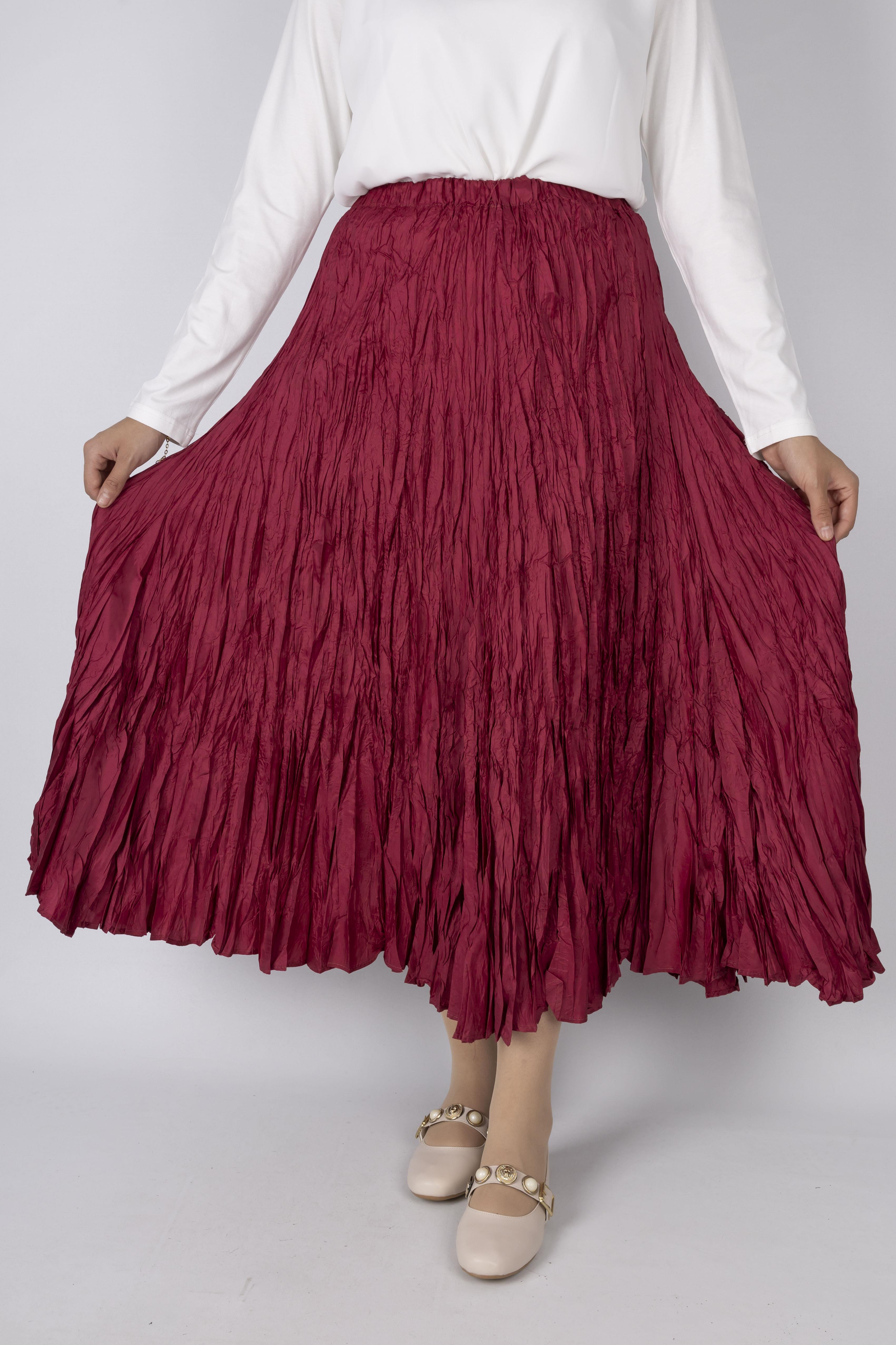 Kadın Crinkle Kumaş Lastikli Bel Etek Fuşya OTW9156