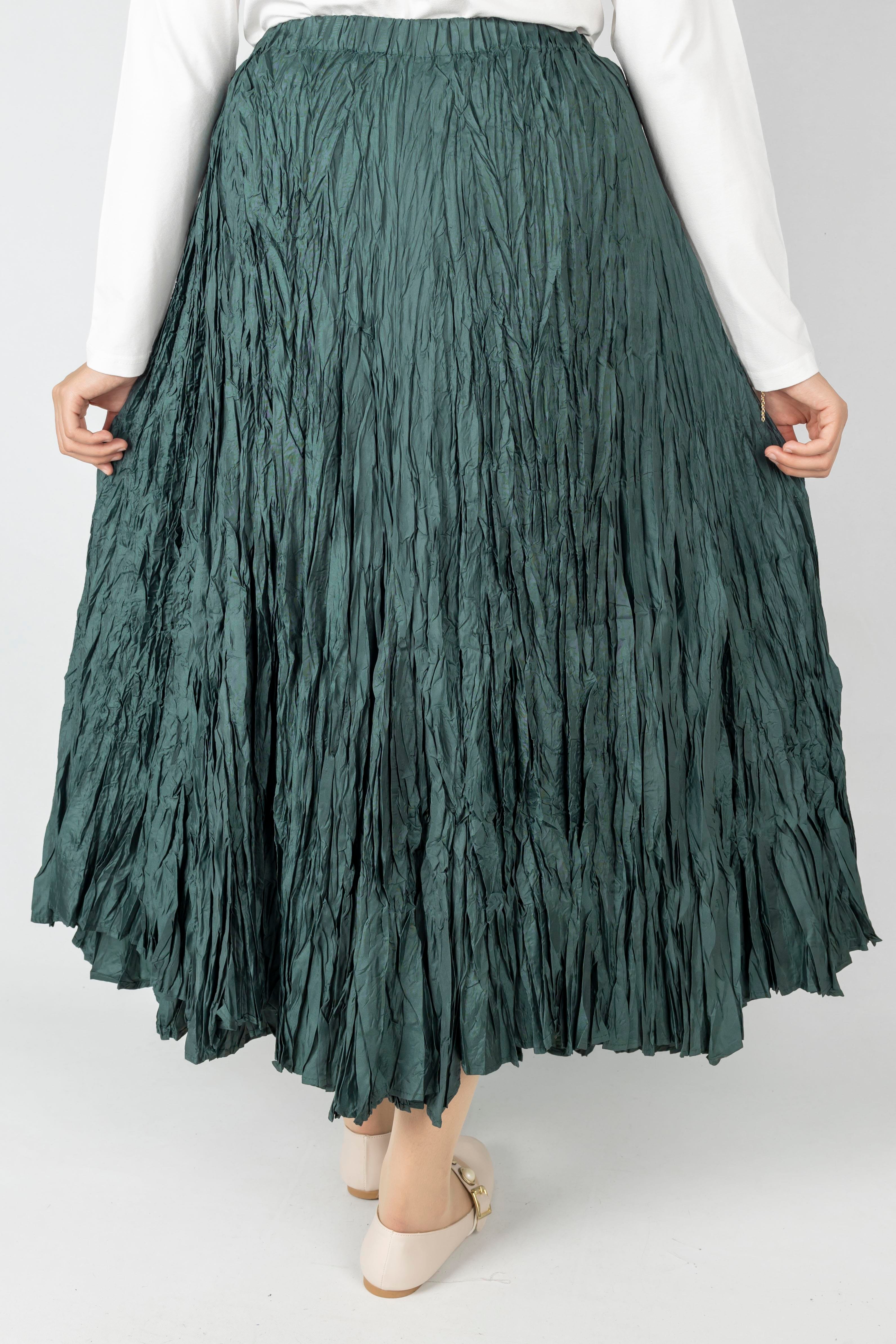 Kadın Crinkle Kumaş Lastikli Bel Etek Petrol OTW9156