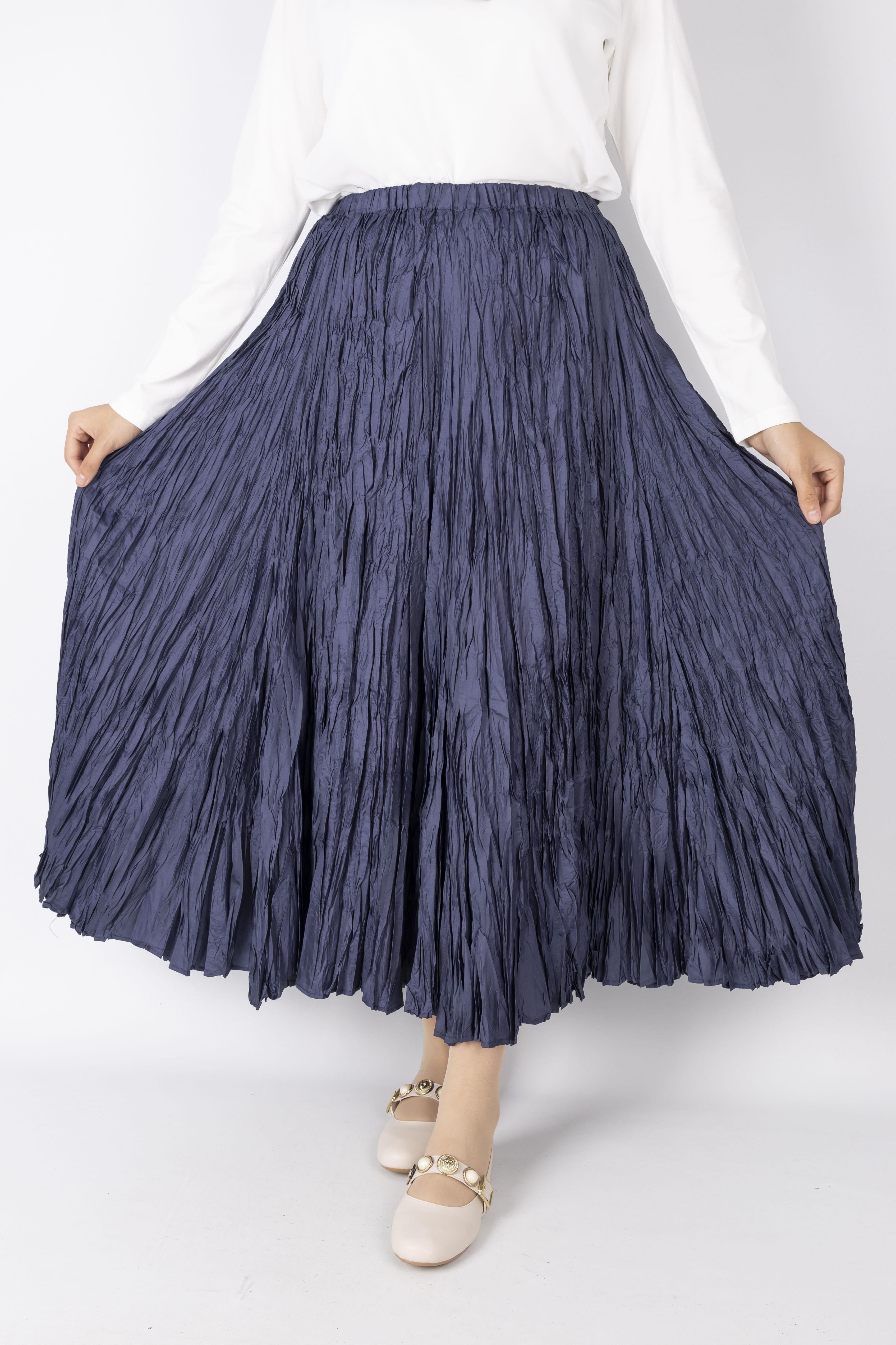 Kadın Crinkle Kumaş Lastikli Bel Etek Lacivert OTW9156