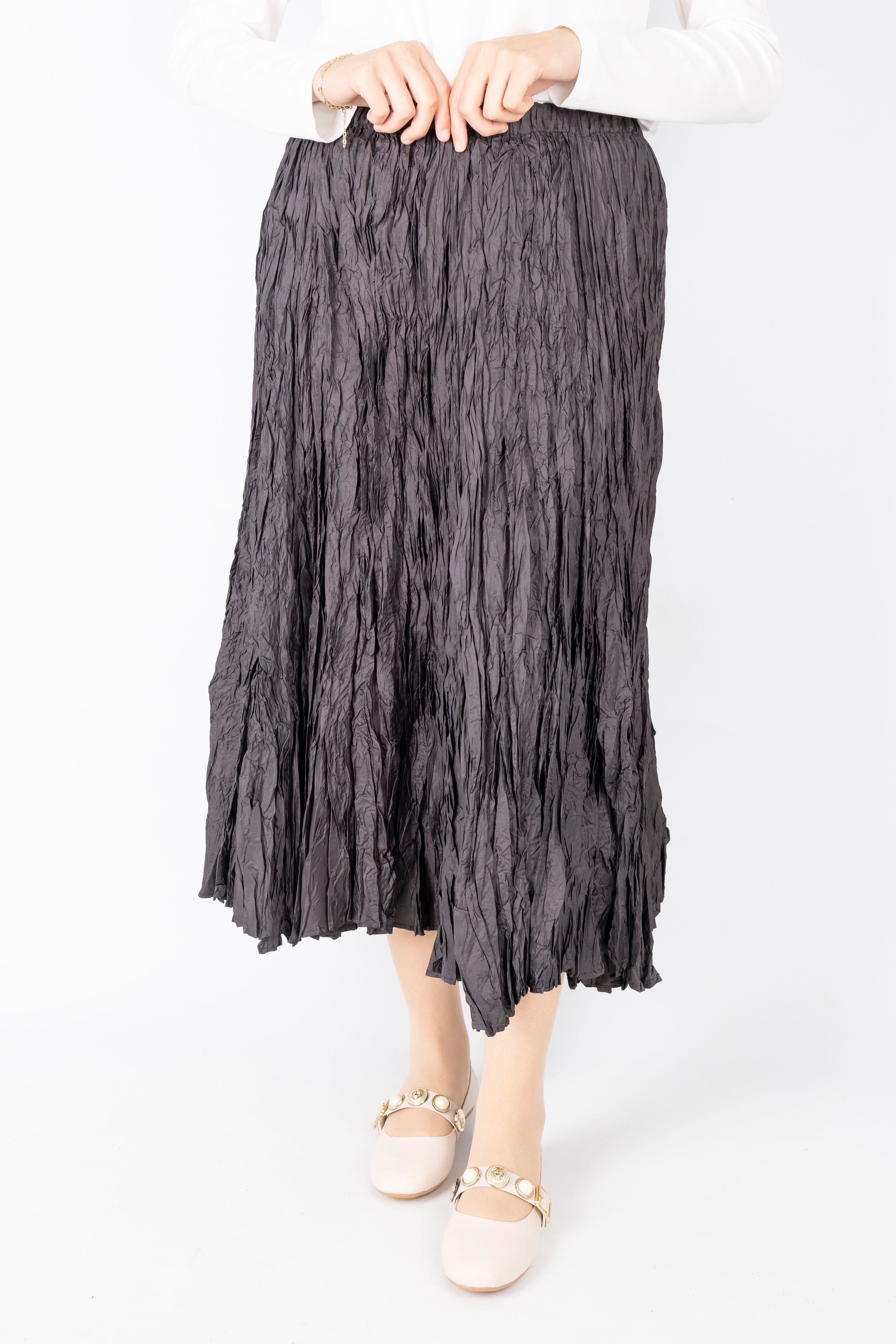 Kadın Crinkle Kumaş Lastikli Bel Etek Siyah OTW9156