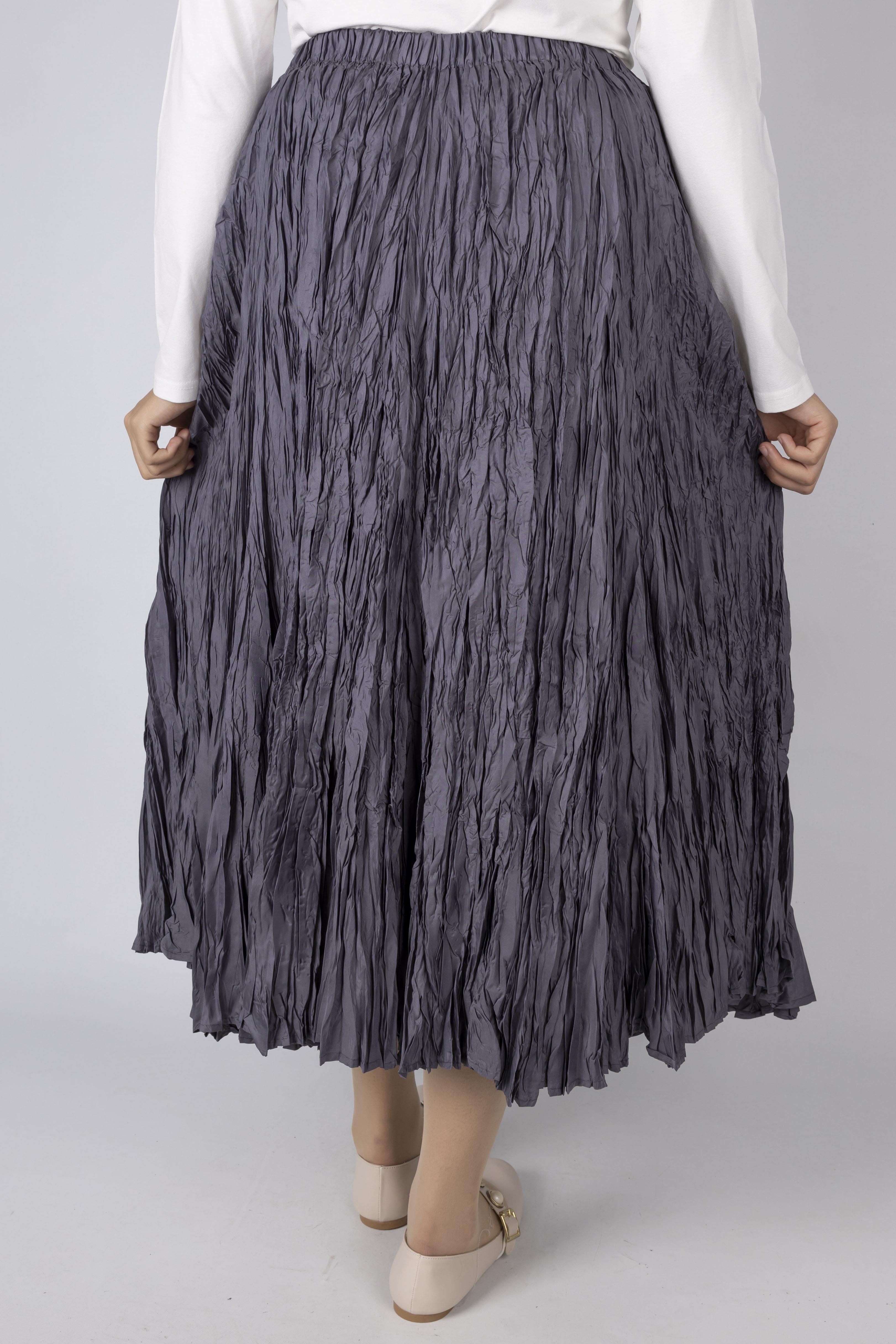 Kadın Crinkle Kumaş Lastikli Bel Etek Gri OTW9156