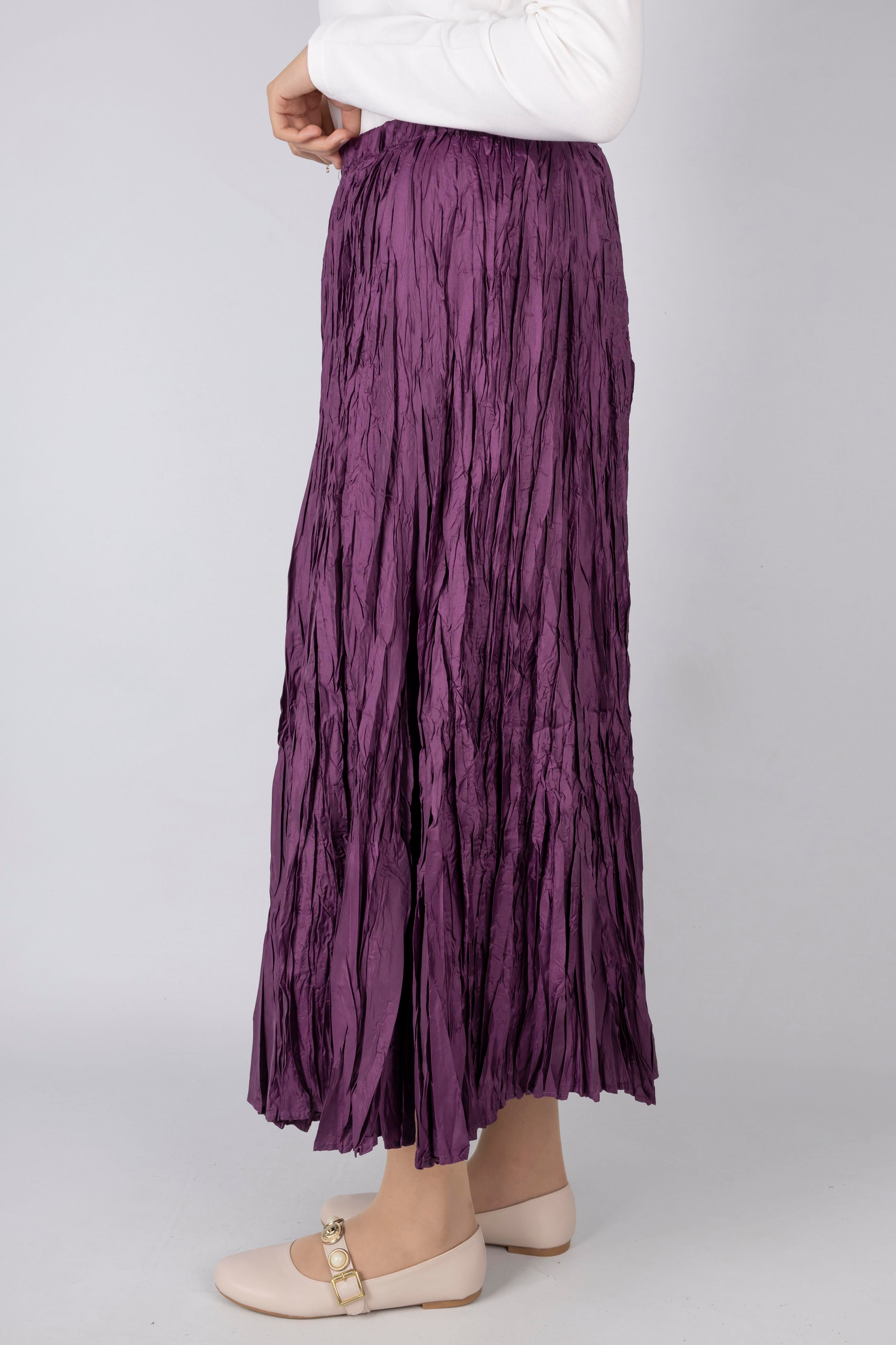 Kadın Crinkle Kumaş Lastikli Bel Etek Mor OTW9156
