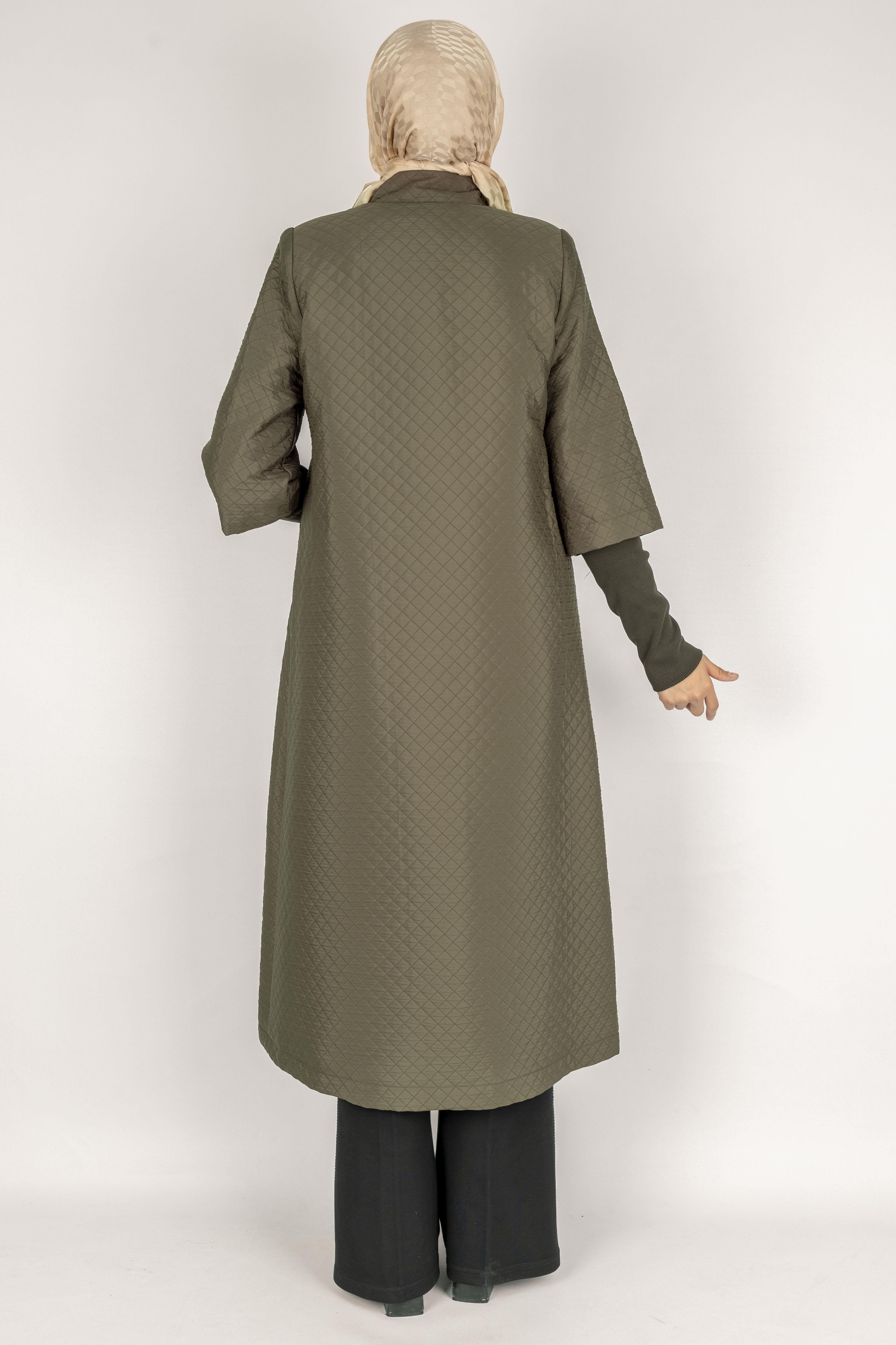 Kapitone Uzun Tesettür Kap Haki OTW36299