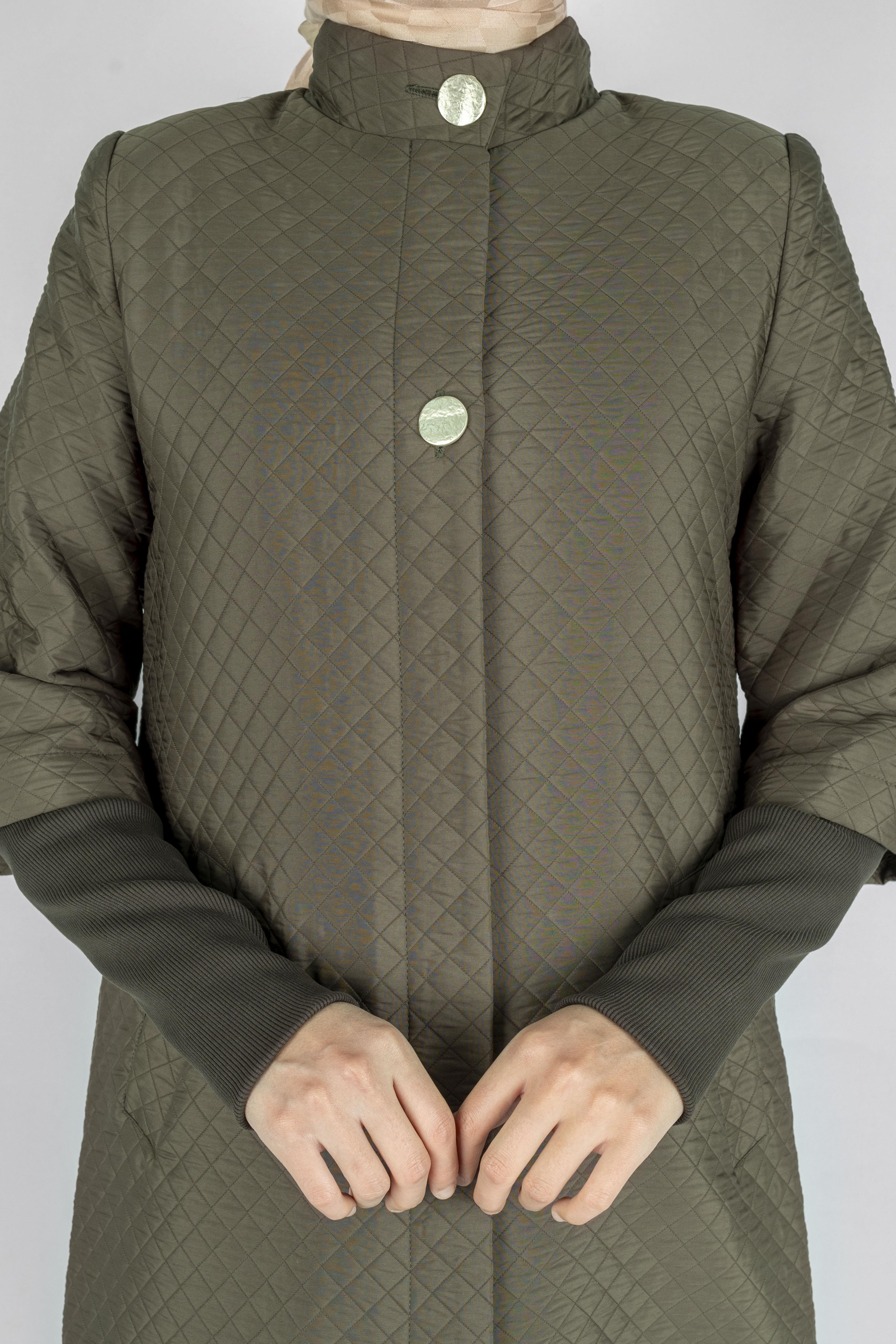 Kapitone Uzun Tesettür Kap Haki OTW36299