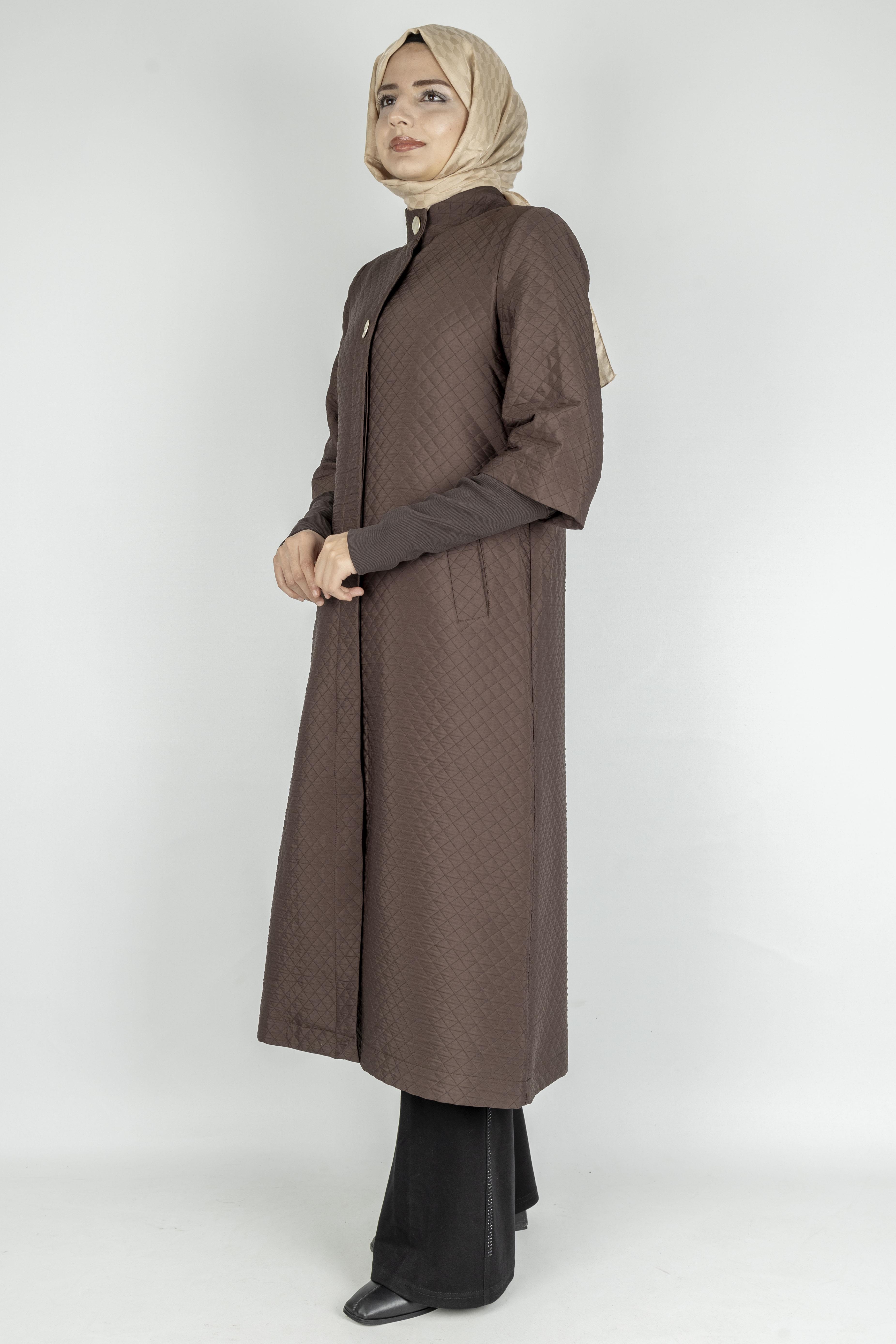 Kapitone Uzun Tesettür Kap Kahve OTW36299