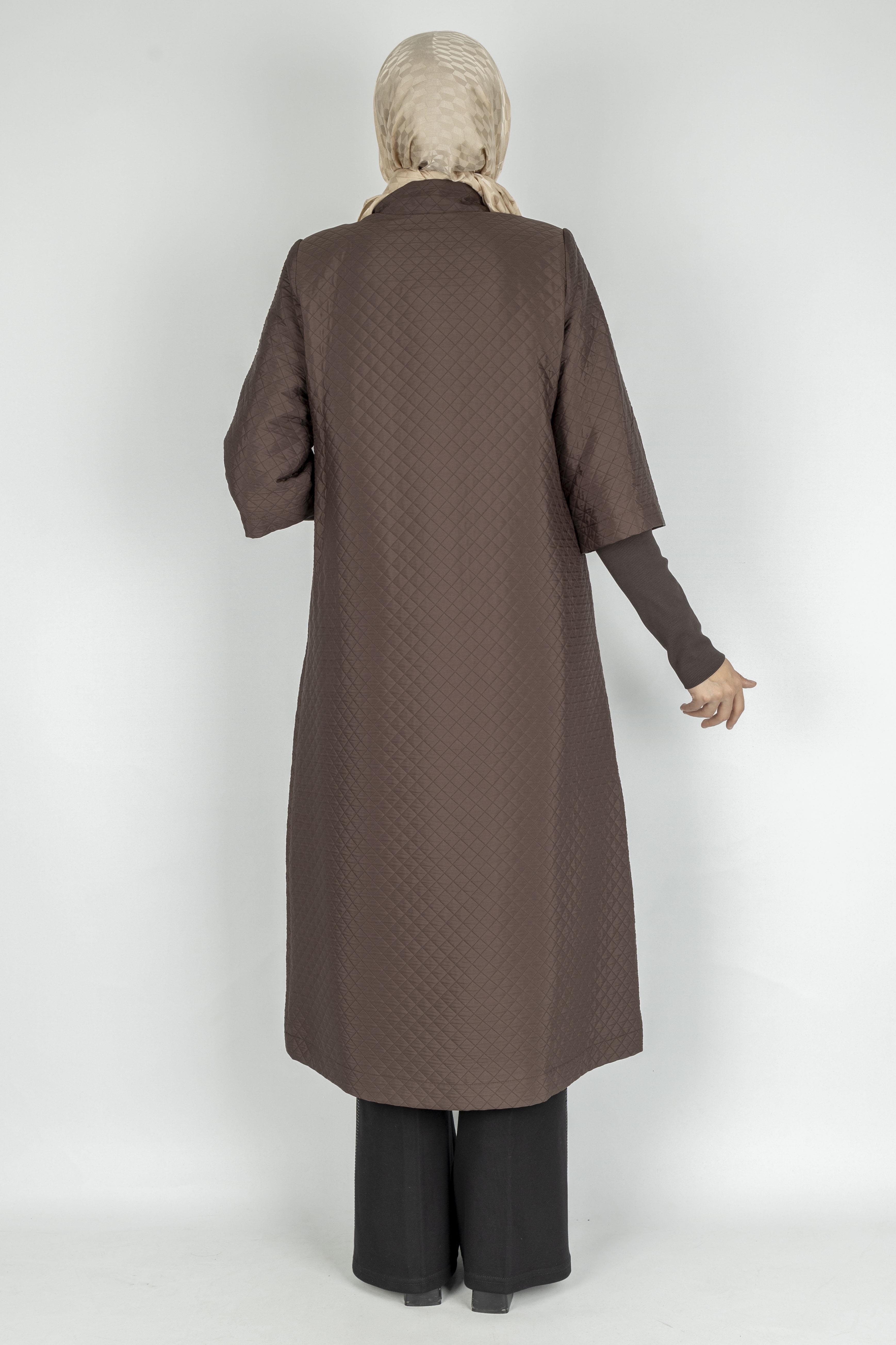 Kapitone Uzun Tesettür Kap Kahve OTW36299