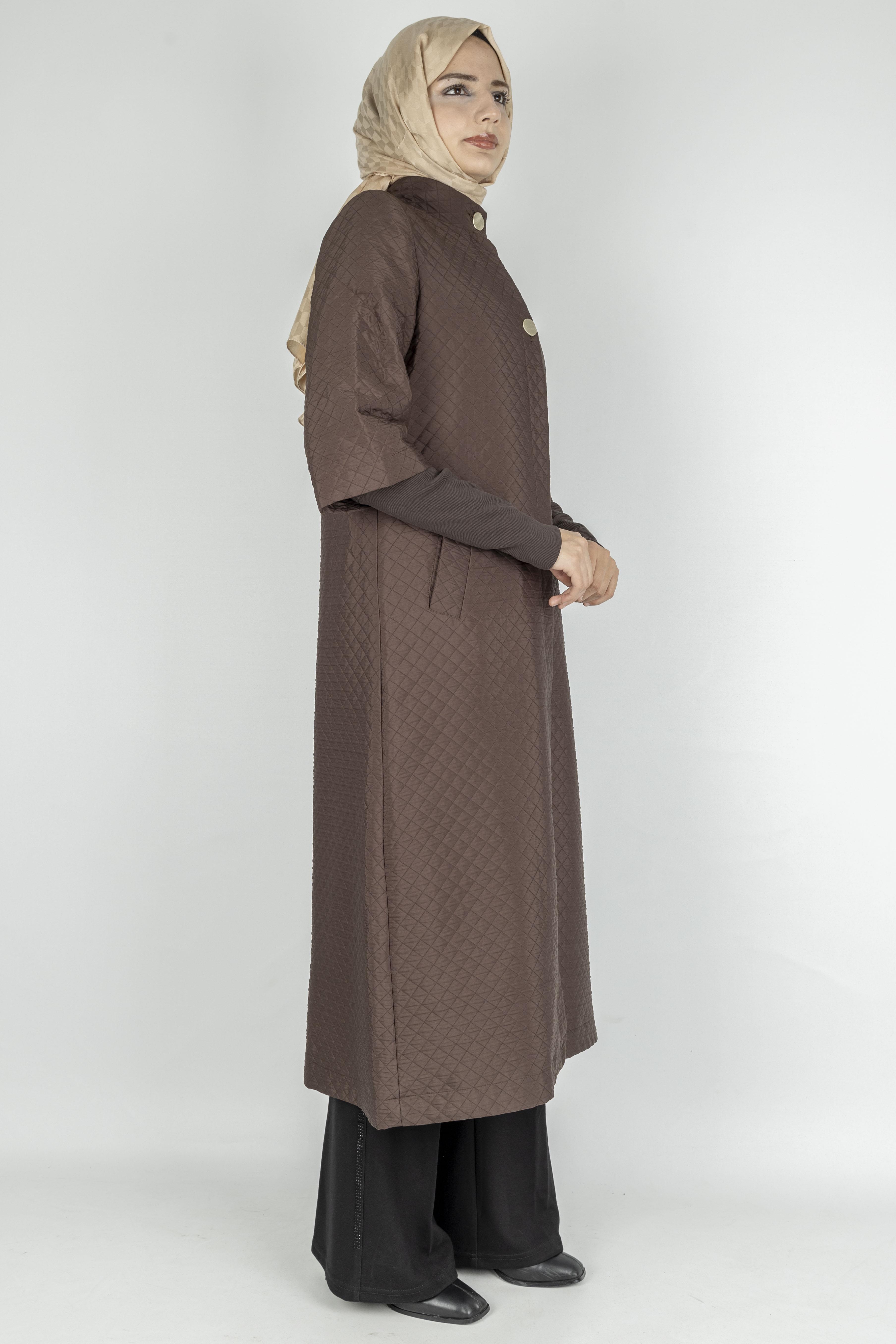 Kapitone Uzun Tesettür Kap Kahve OTW36299