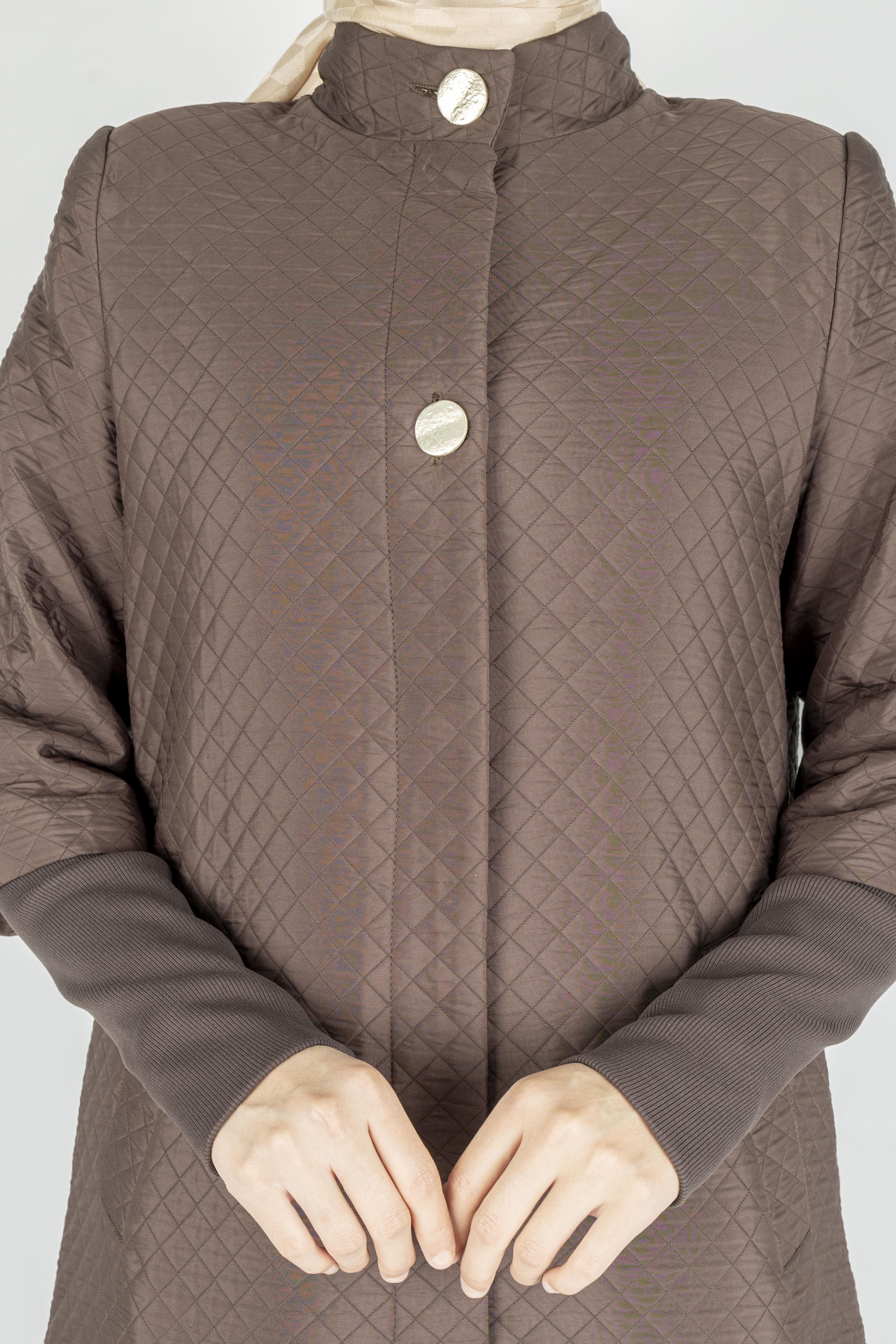 Kapitone Uzun Tesettür Kap Kahve OTW36299