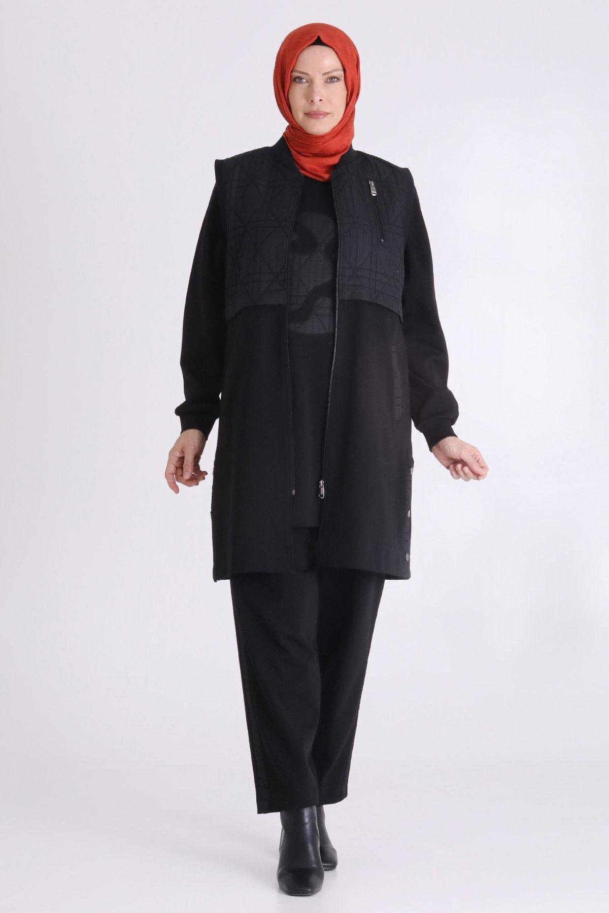 Kapitone Yelek Görünümlü Pantolonlu Takım Siyah OTW70019